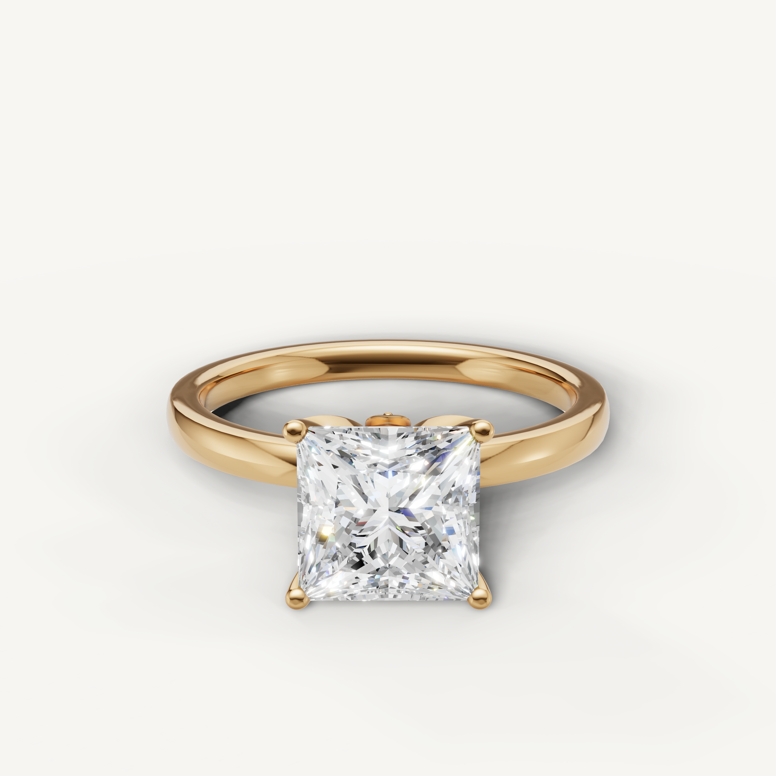 Princess cut lab grown diamond solitaire engagement ring in yellow gold minimalist 4 prong setting