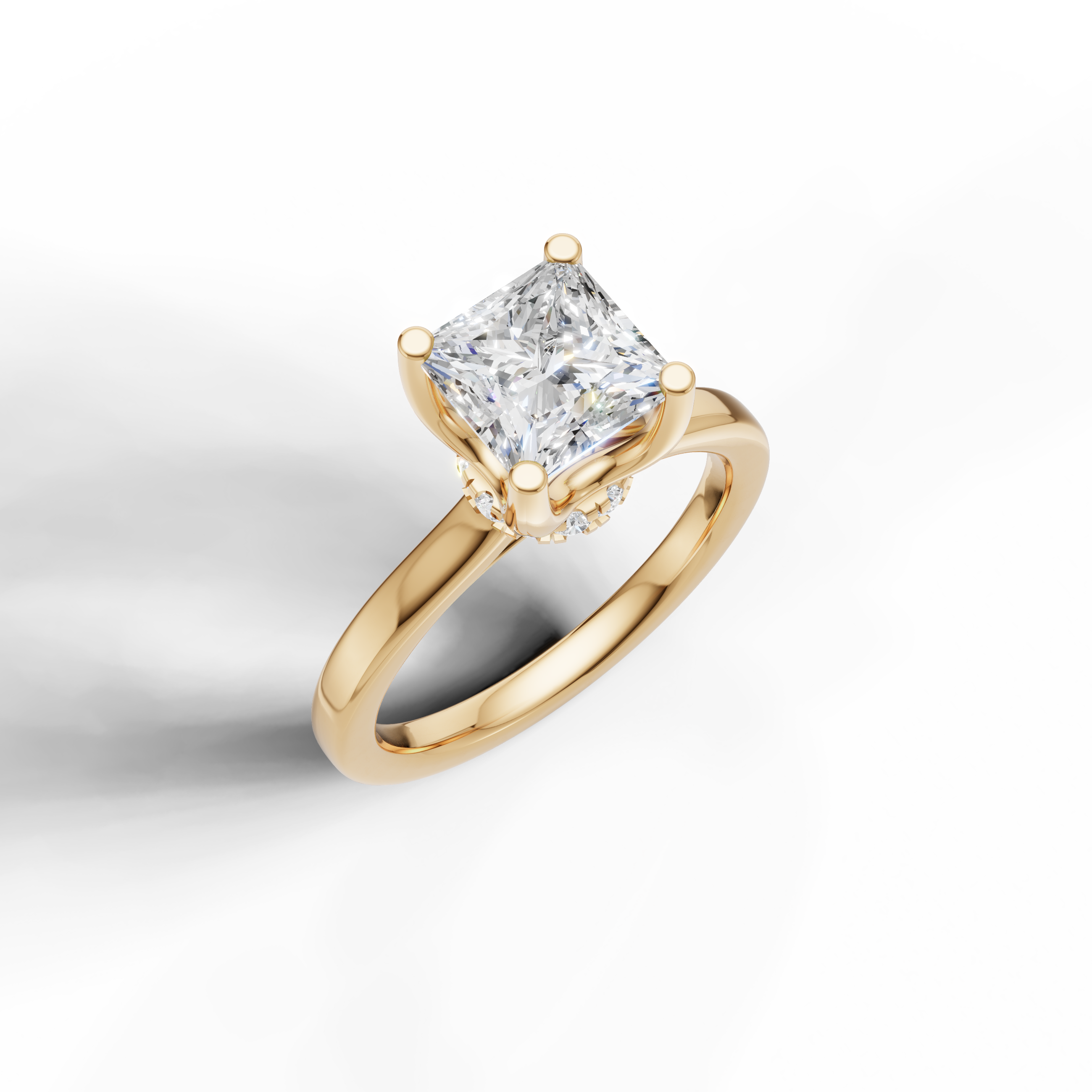 elegant princess cut lab grown diamond ring with polished yellow gold band