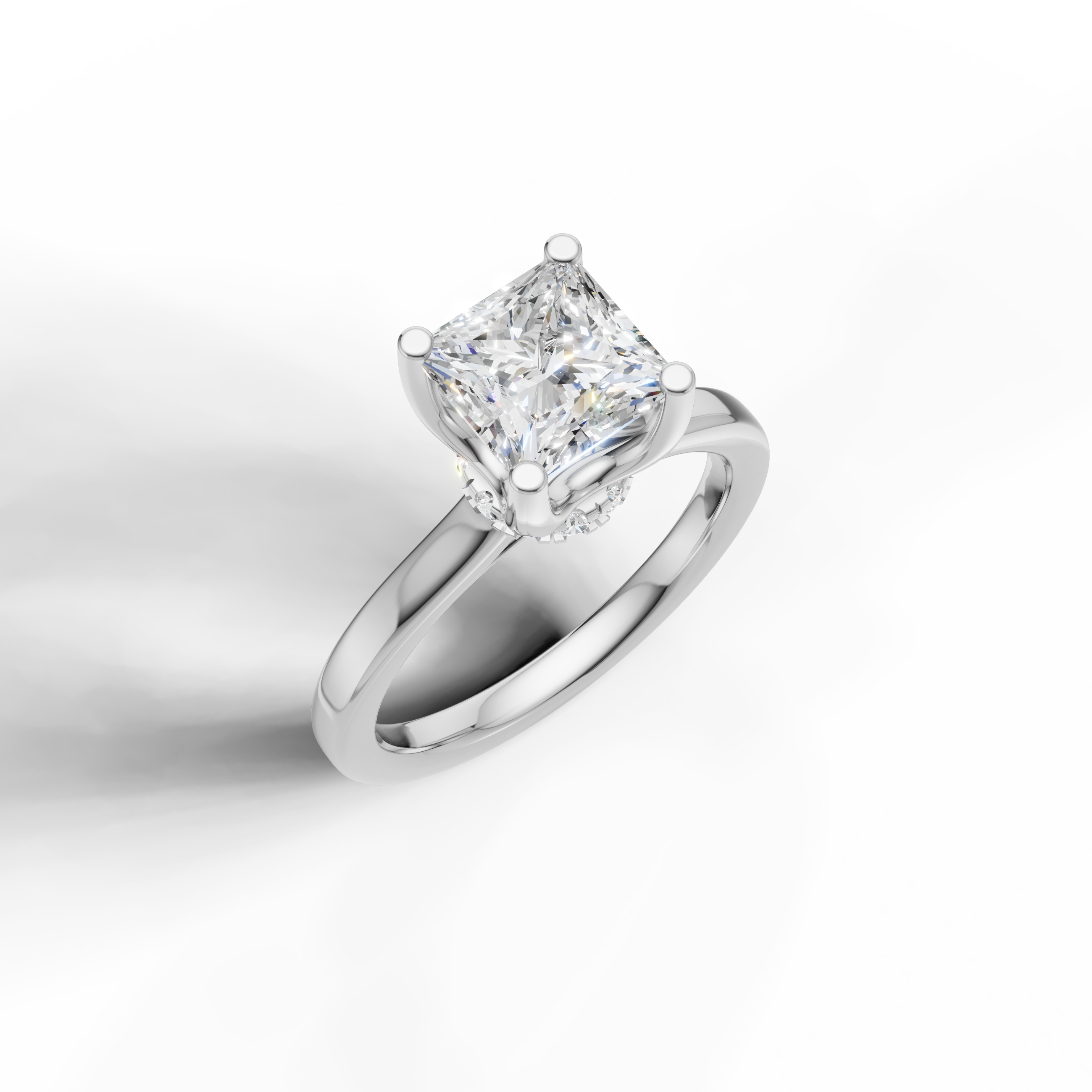 sophisticated princess cut lab grown diamond ring with polished white gold band