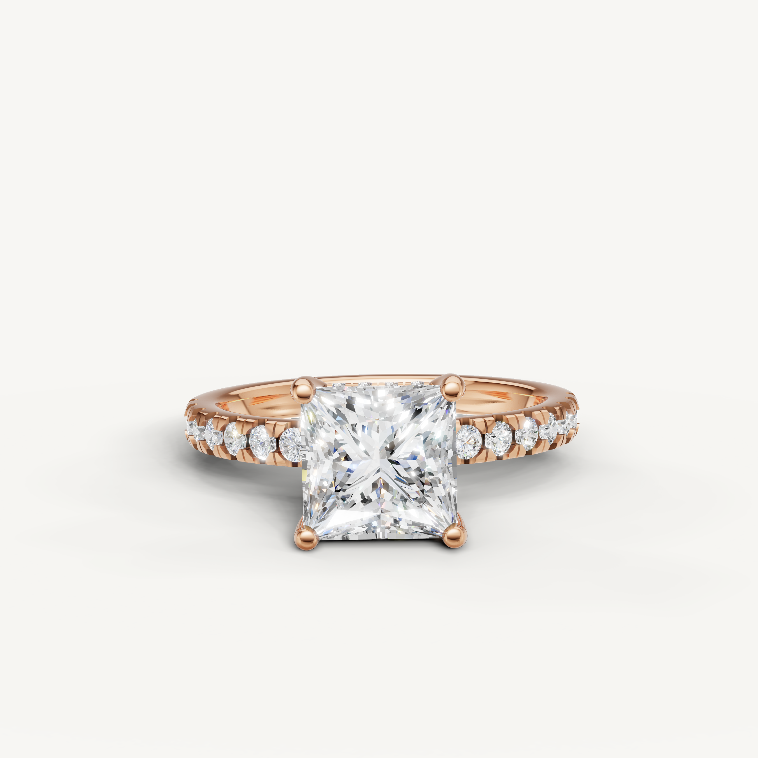 princess cut lab grown diamond engagement ring with pavé band rose gold