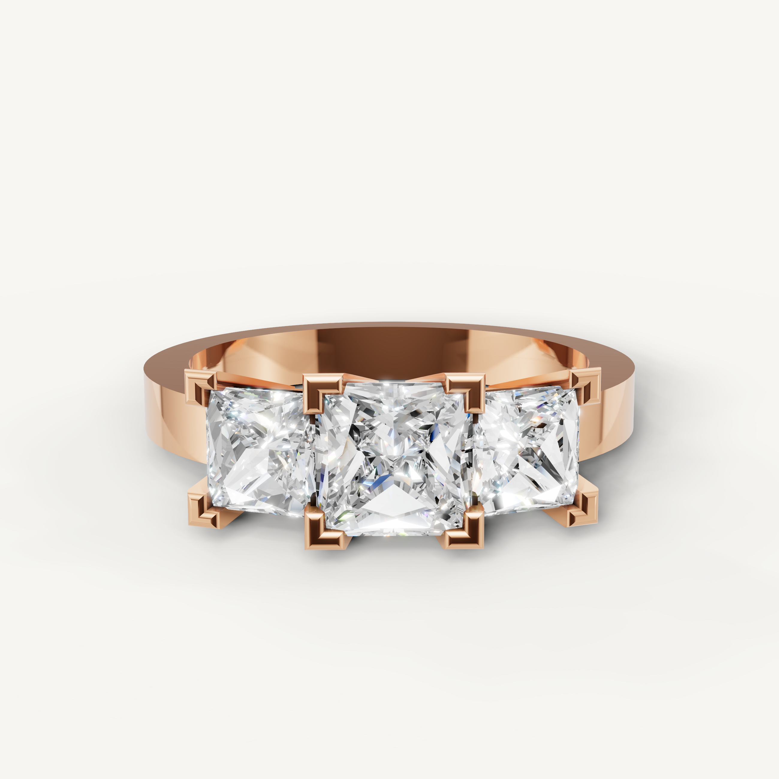 Raul Diamonds rose gold princess trilogy engagement ring with brilliant diamonds
