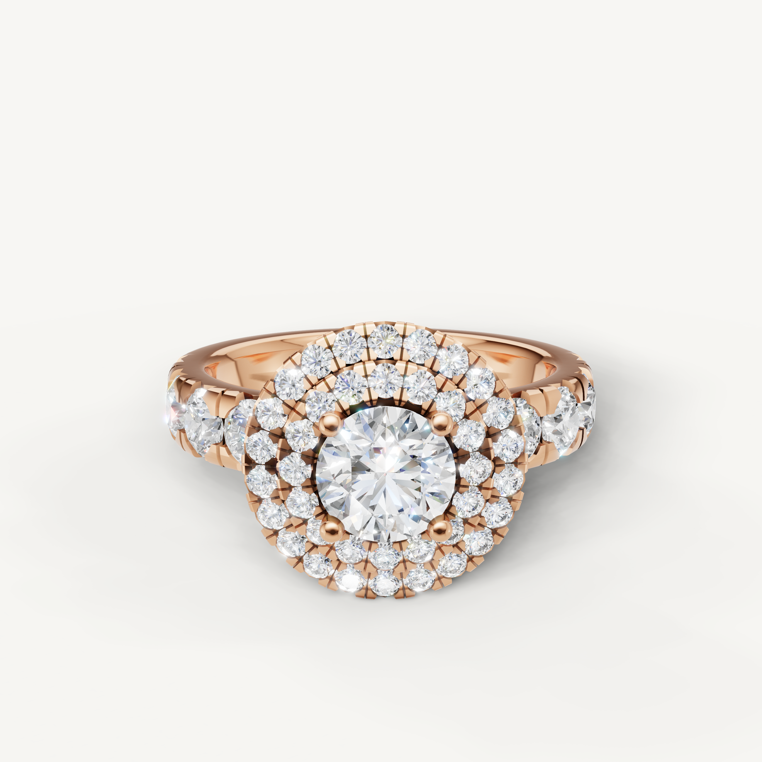 Raul Diamonds rose gold round engagement ring with pavé diamond shank