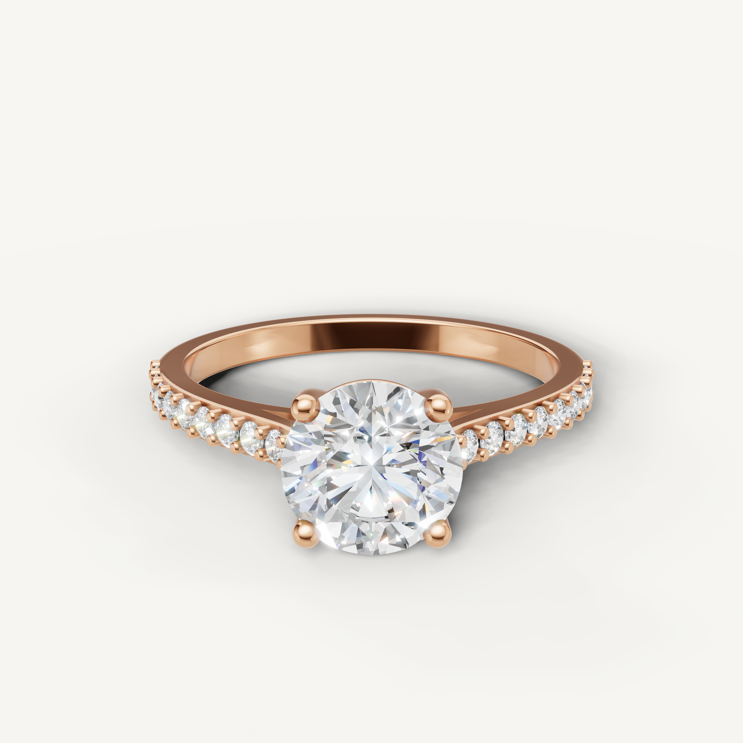 Raul Diamonds rose gold round diamond ring with modern pavé band design.