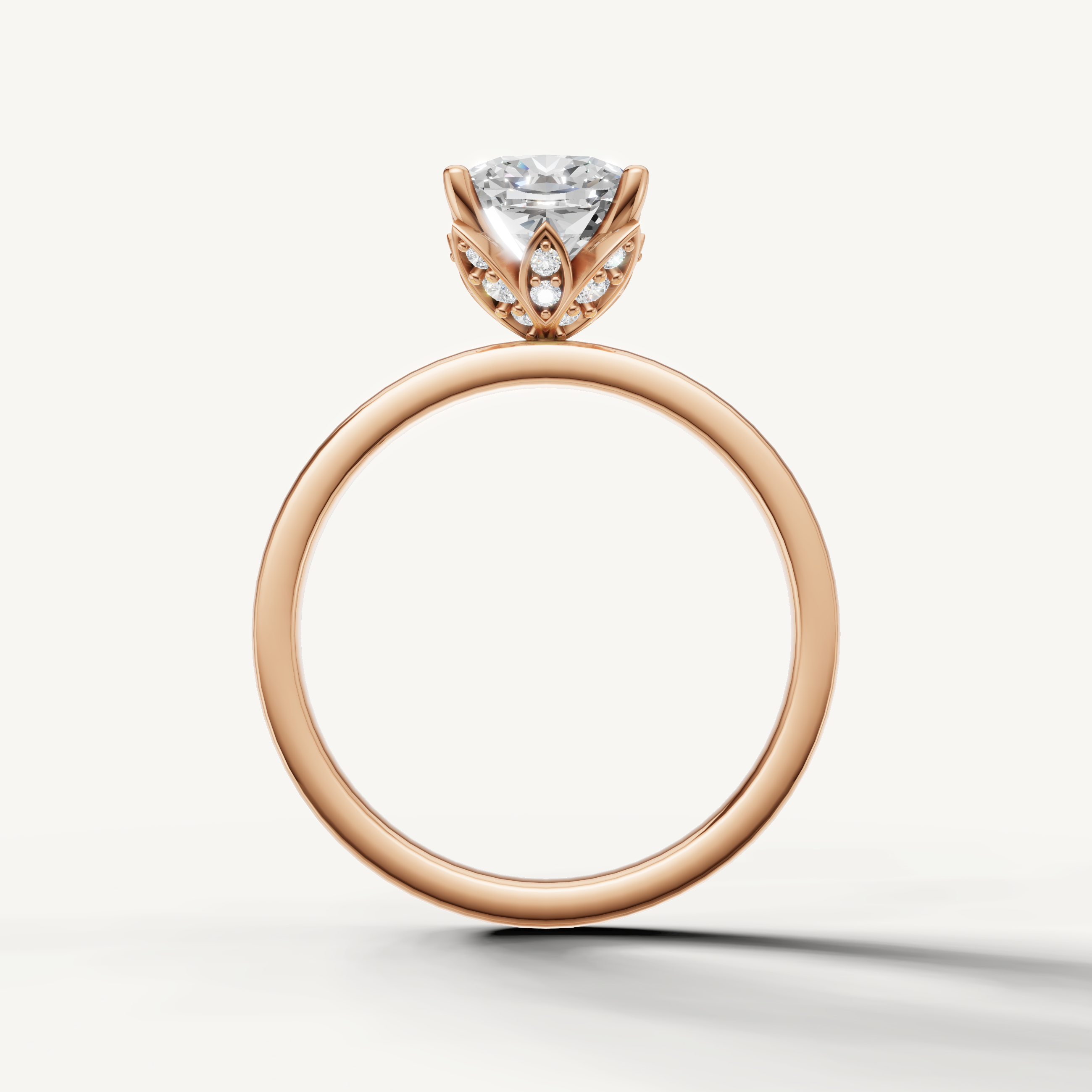 Minimalist cushion cut lab grown diamond engagement ring plain band rose gold