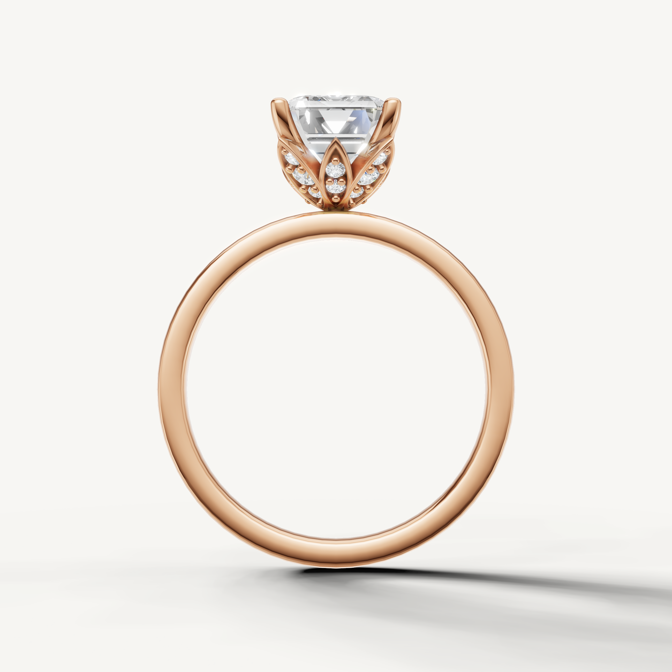 Minimalist emerald cut lab grown diamond engagement ring plain band rose gold