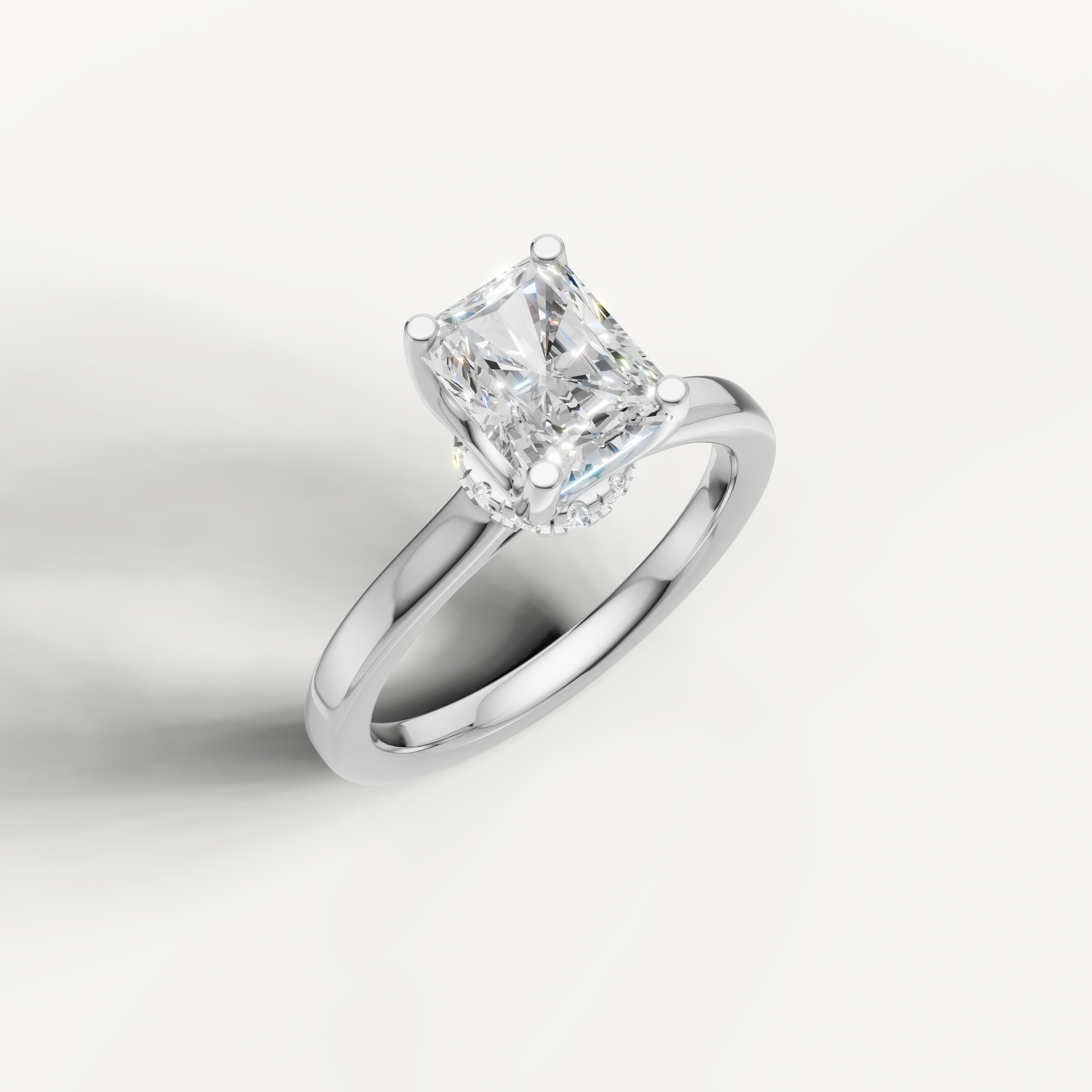 sophisticated radiant cut lab grown diamond ring with polished white gold band