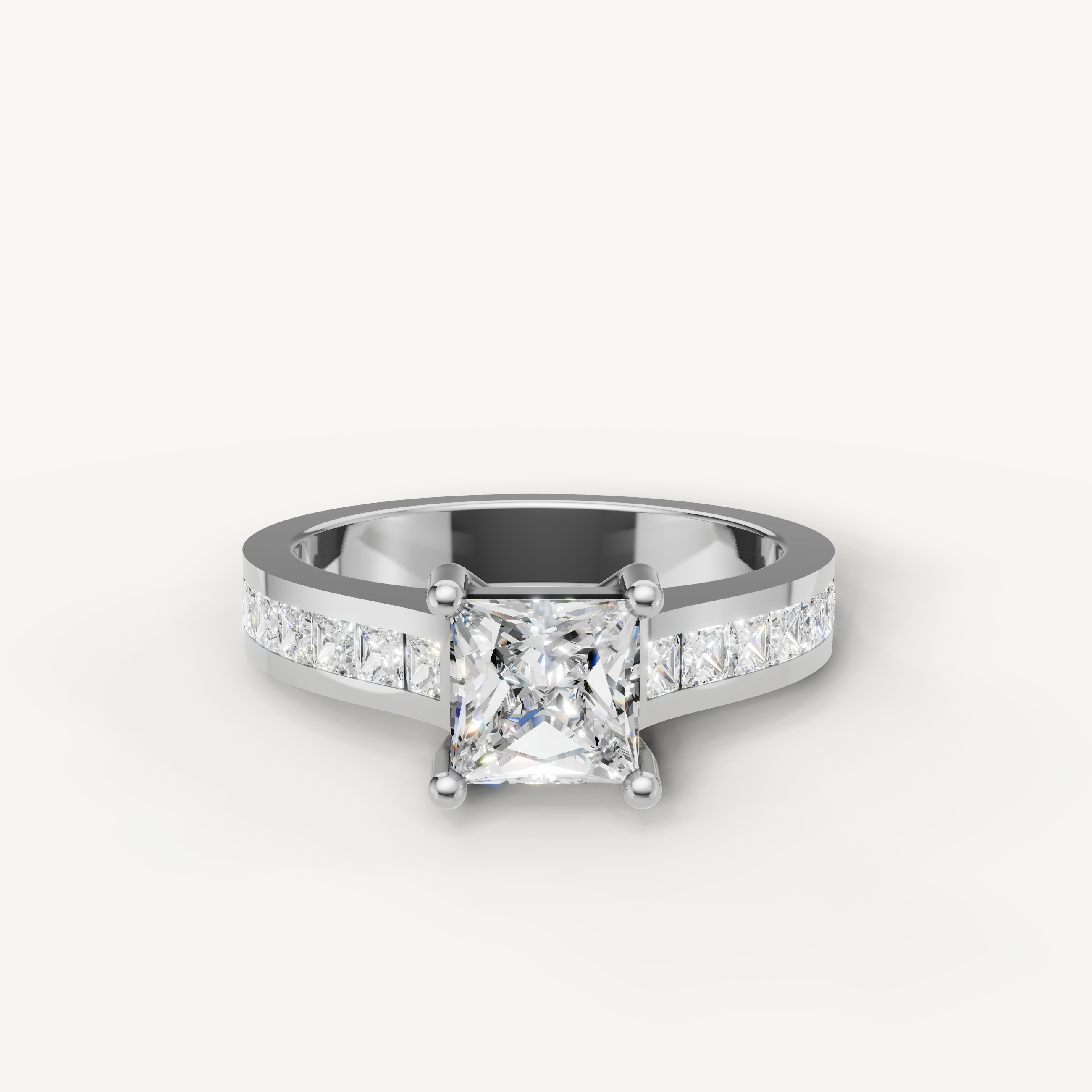Raul Diamonds white gold princess cut engagement ring with brilliant side diamonds