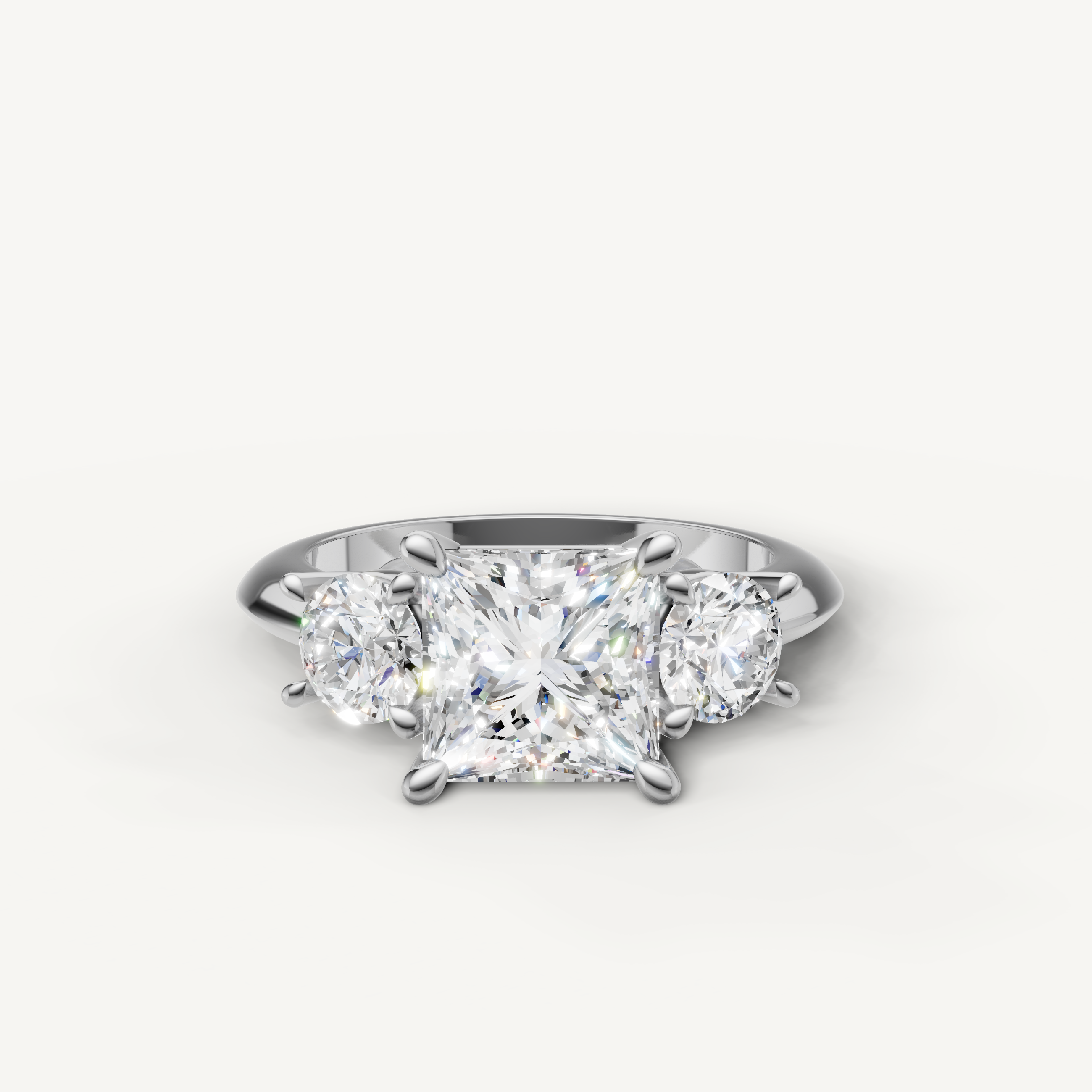 Princess cut three stone lab grown diamond engagement ring in 14K white gold