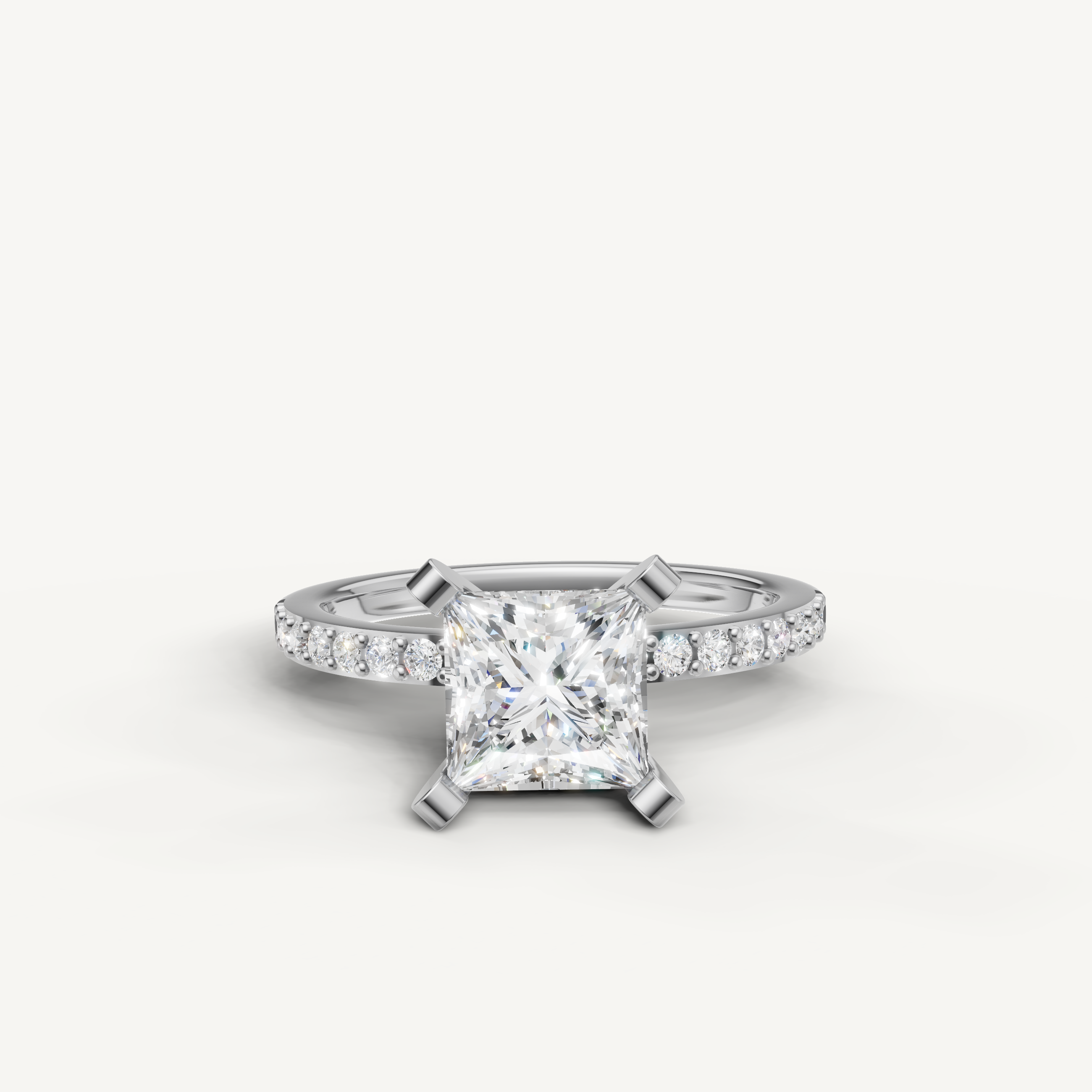 Princess cut lab grown diamond engagement ring in 14K white gold pavé band