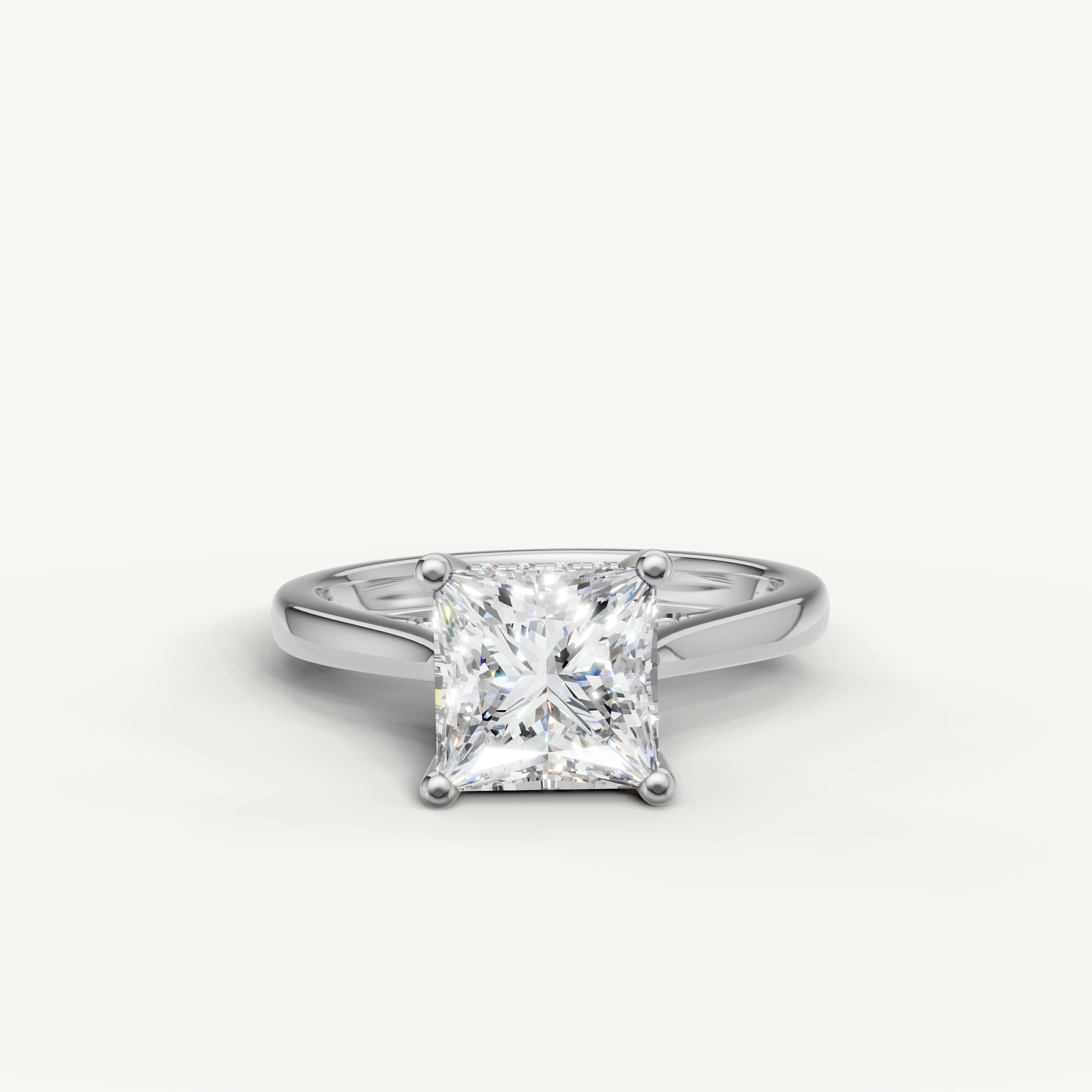 14K white gold princess-cut lab-grown diamond engagement ring with hidden halo by Raul Diamonds