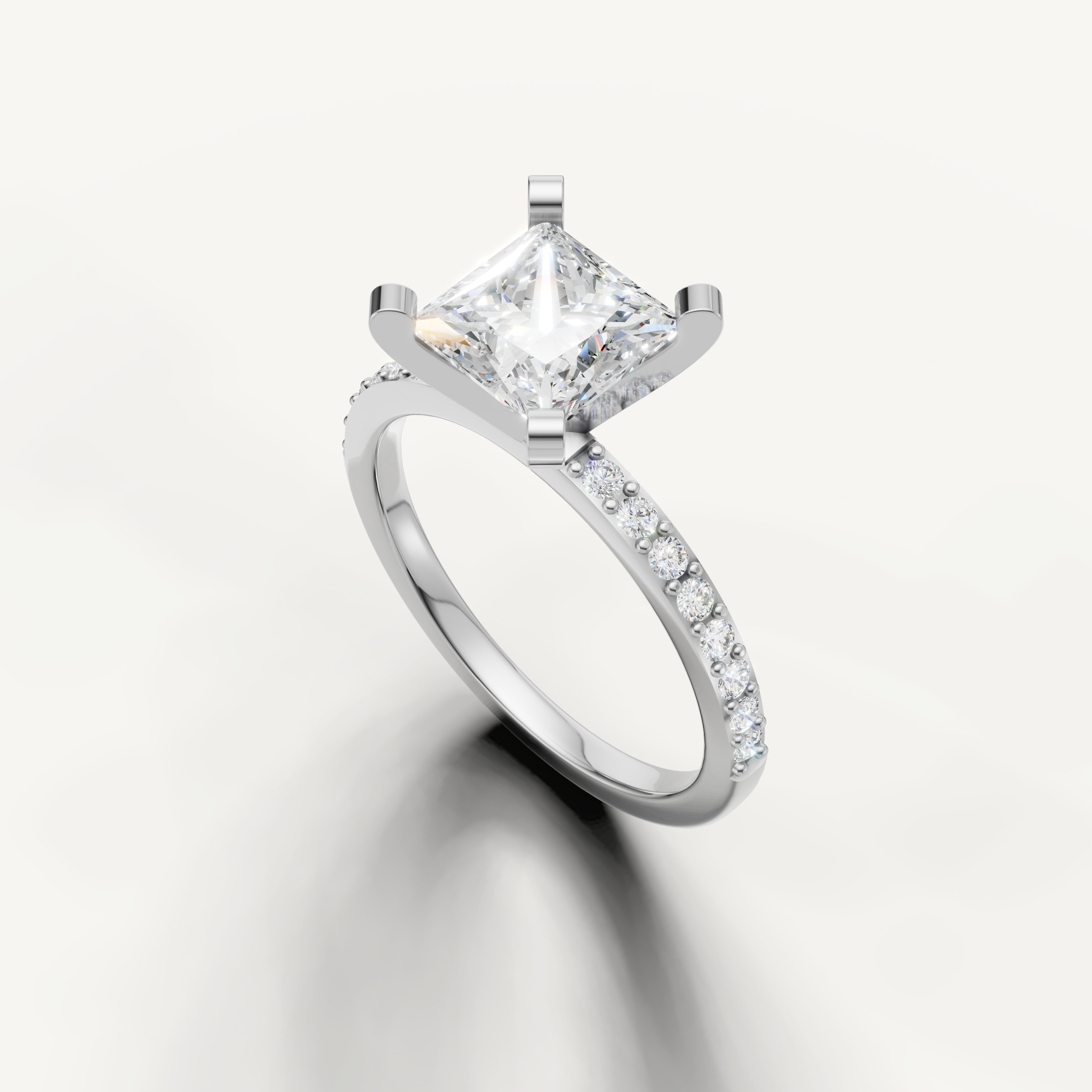 Square princess cut lab grown diamond ring in white gold micro pavé band