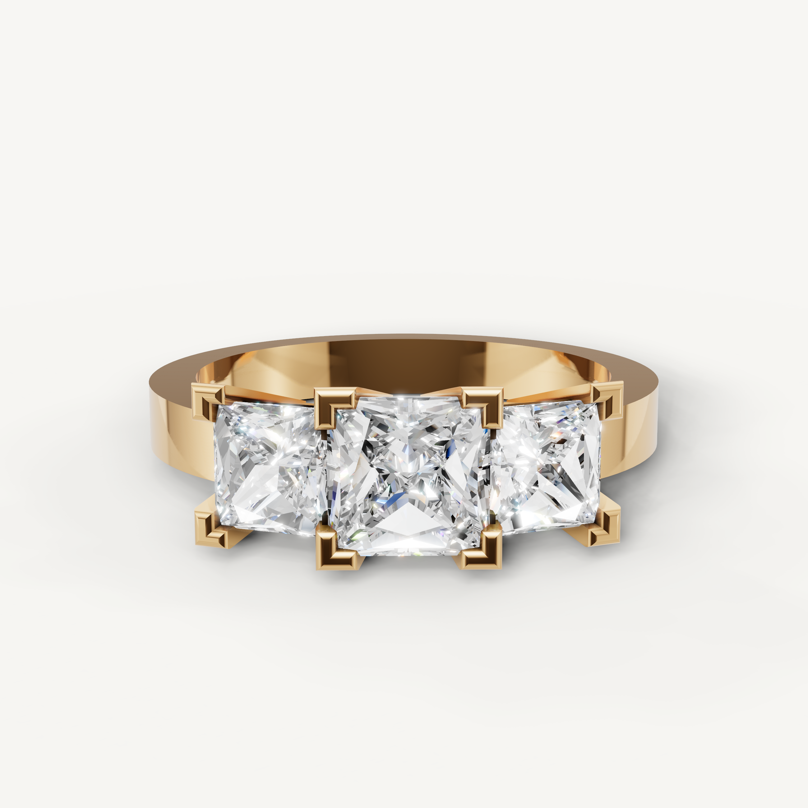 Raul Diamonds princess cut three stone diamond engagement ring in yellow gold