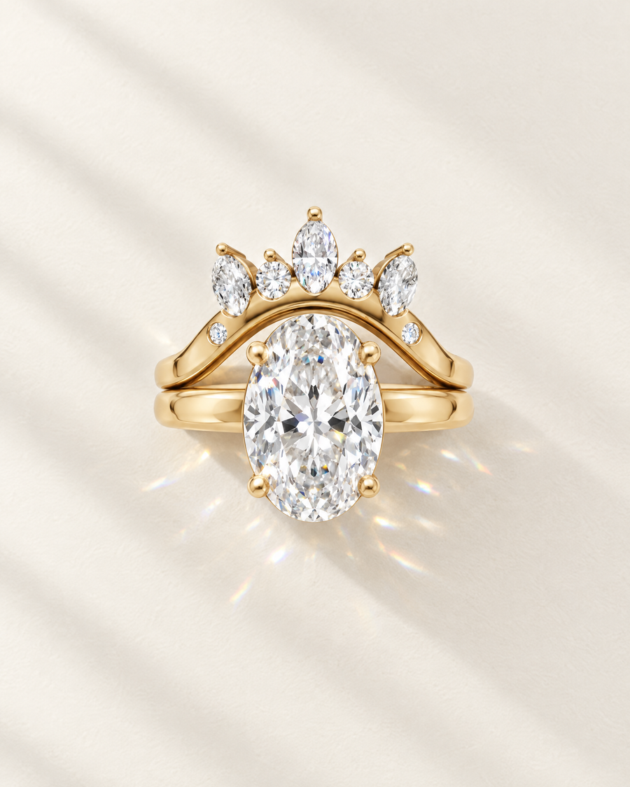A lab-grown diamond bridal set in yellow gold