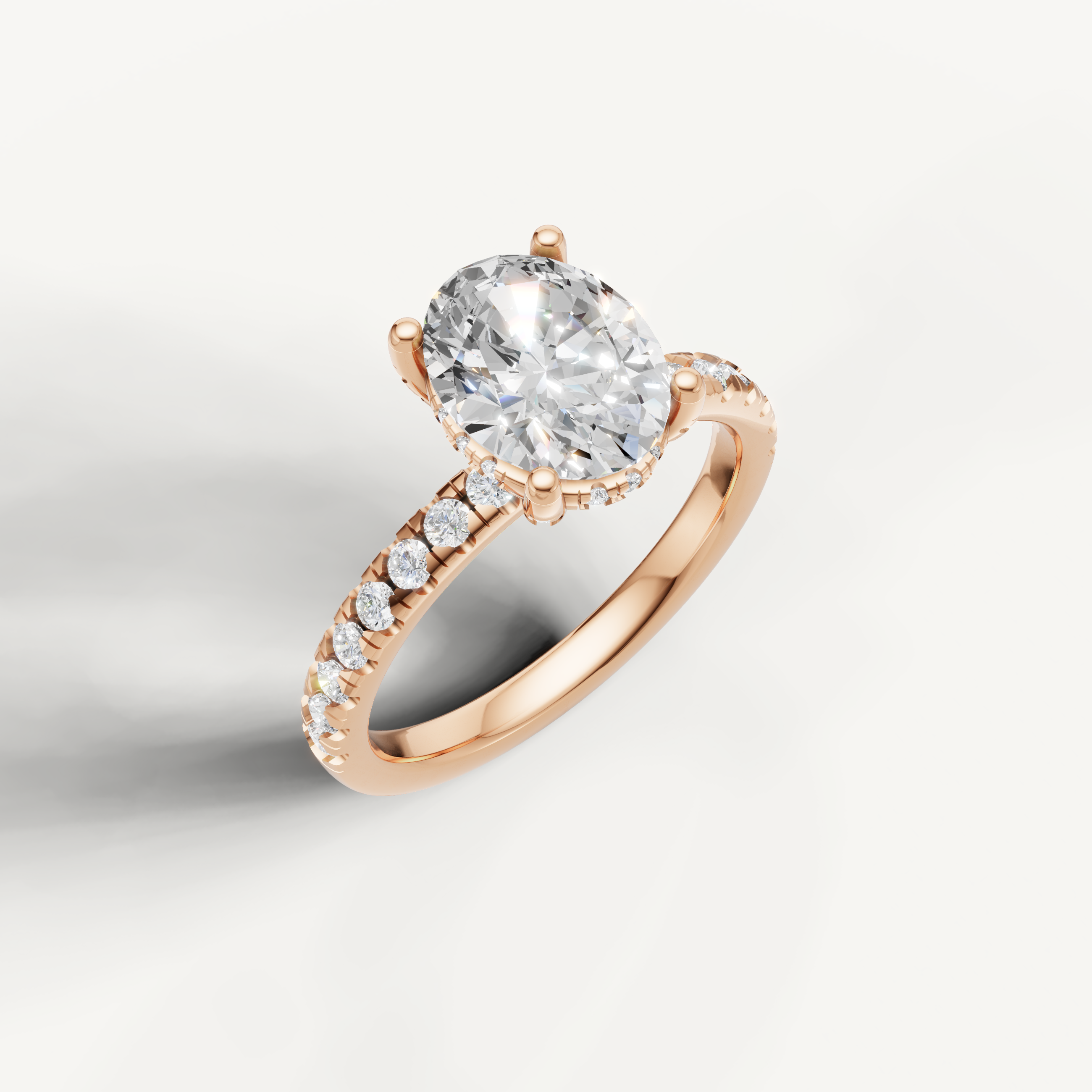 IGI certified oval lab diamond ring with pavé band solitaire rose gold