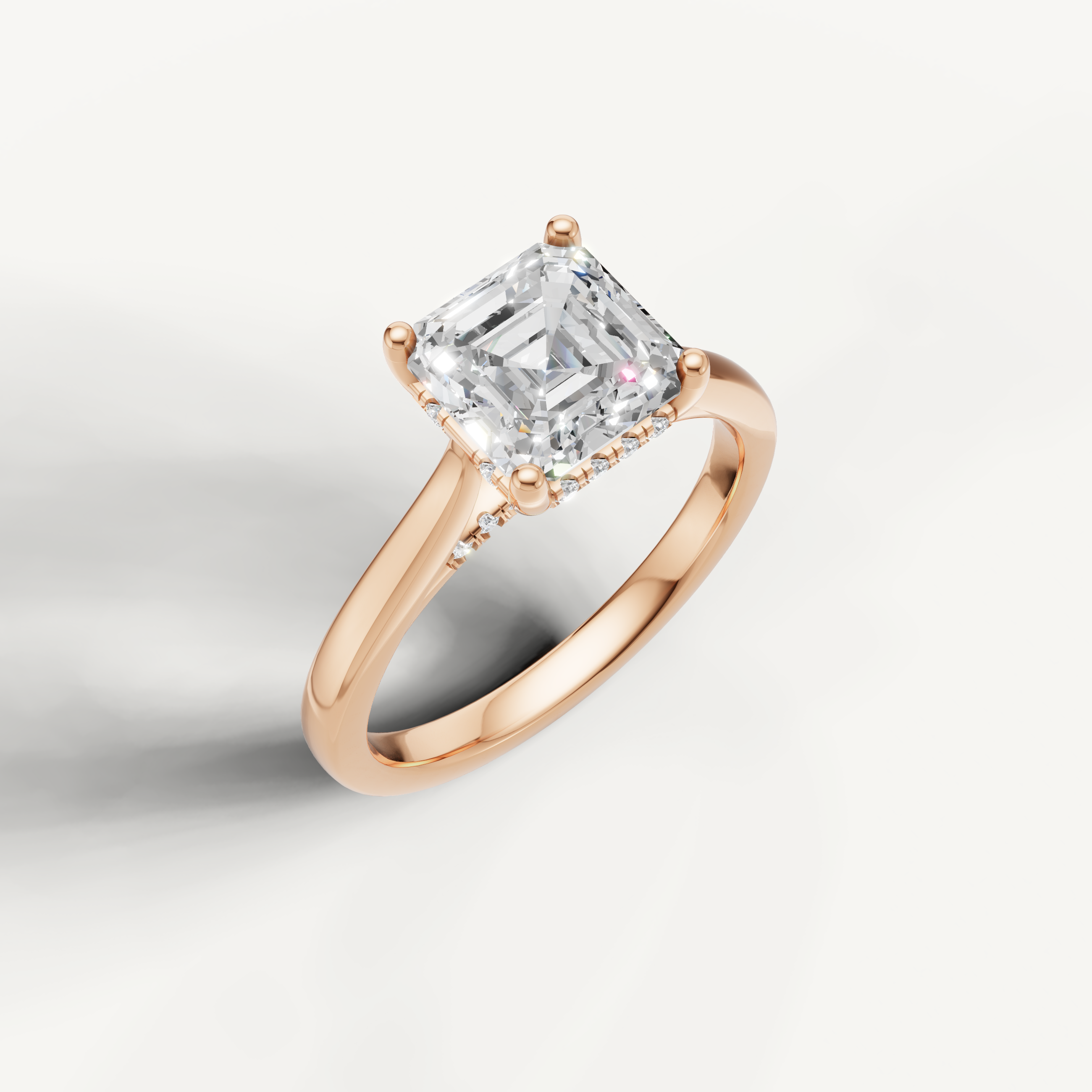romantic asscher cut lab grown diamond ring in polished rose gold