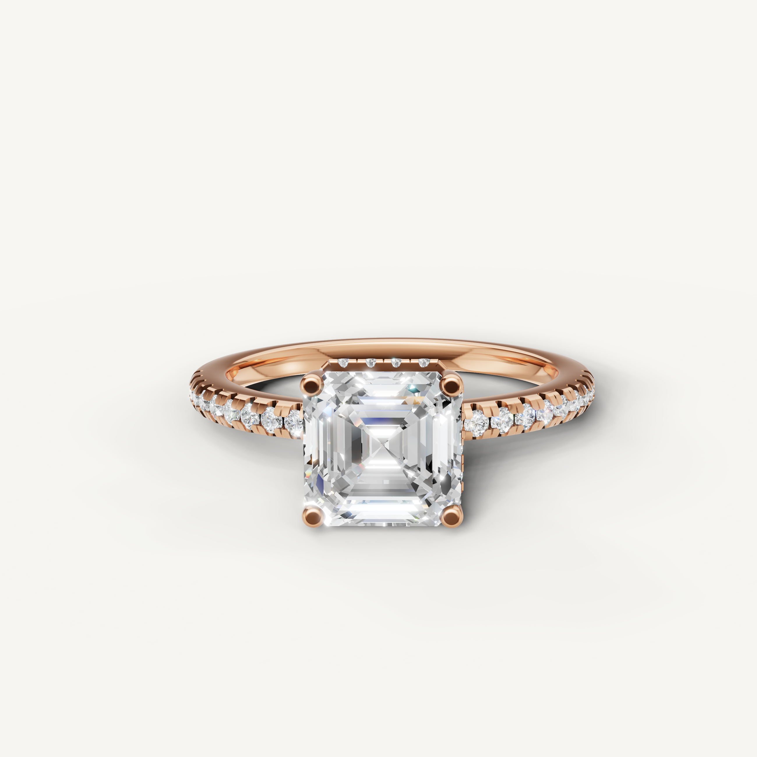 asscher cut lab grown diamond pavé engagement ring in 14k rose gold