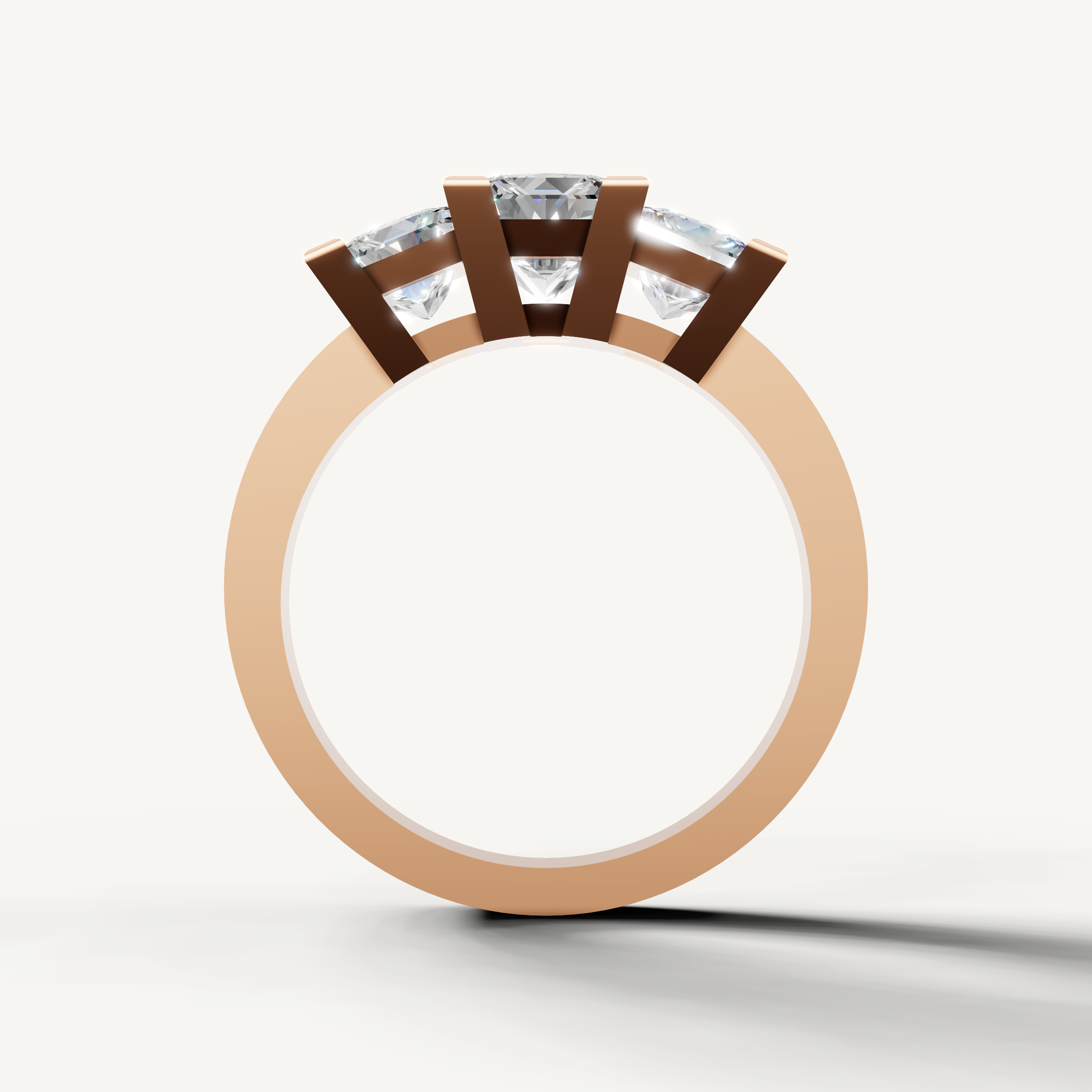 White gold princess diamond engagement ring with trilogy setting by Raul Diamonds