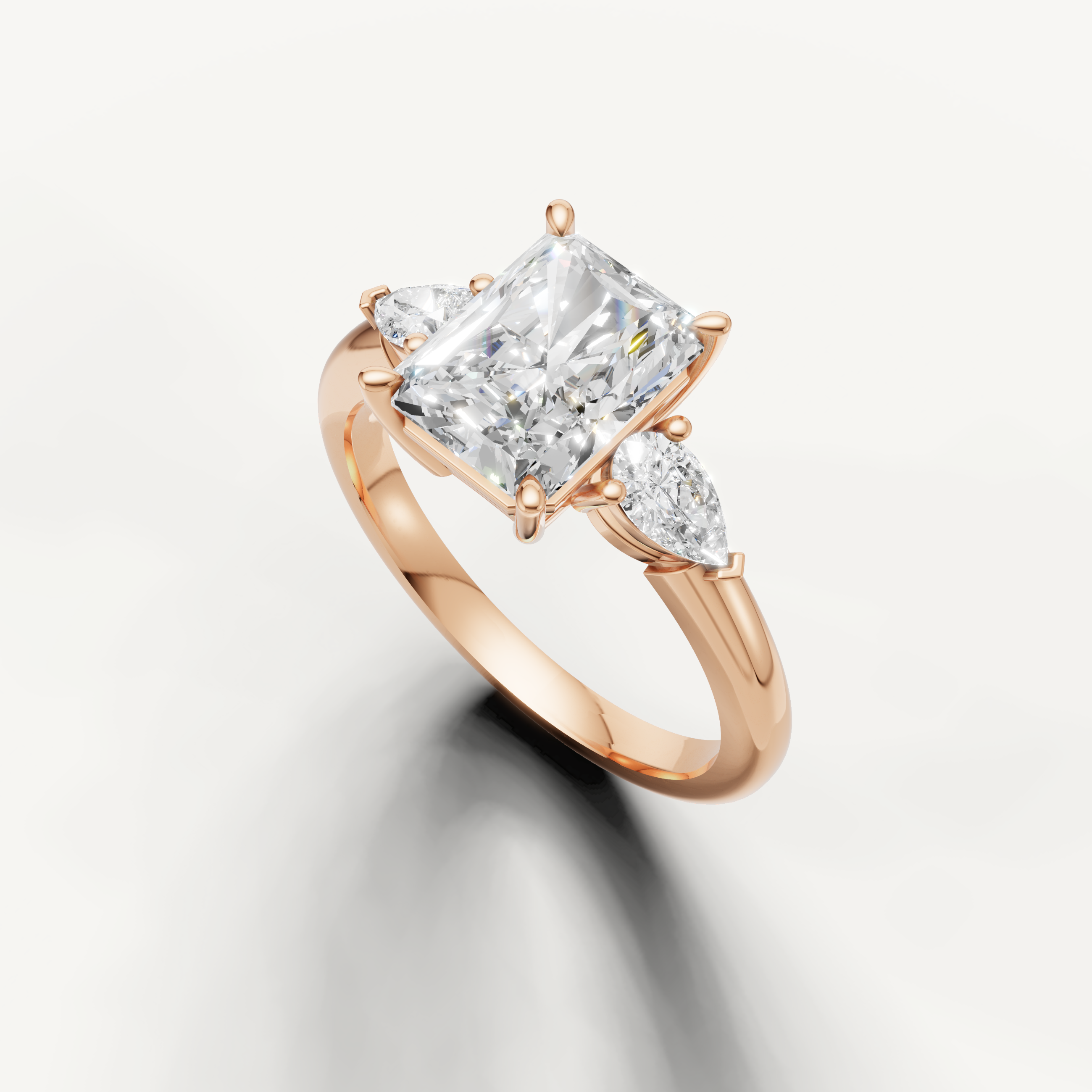 modern radiant cut lab grown diamond ring in polished rose gold