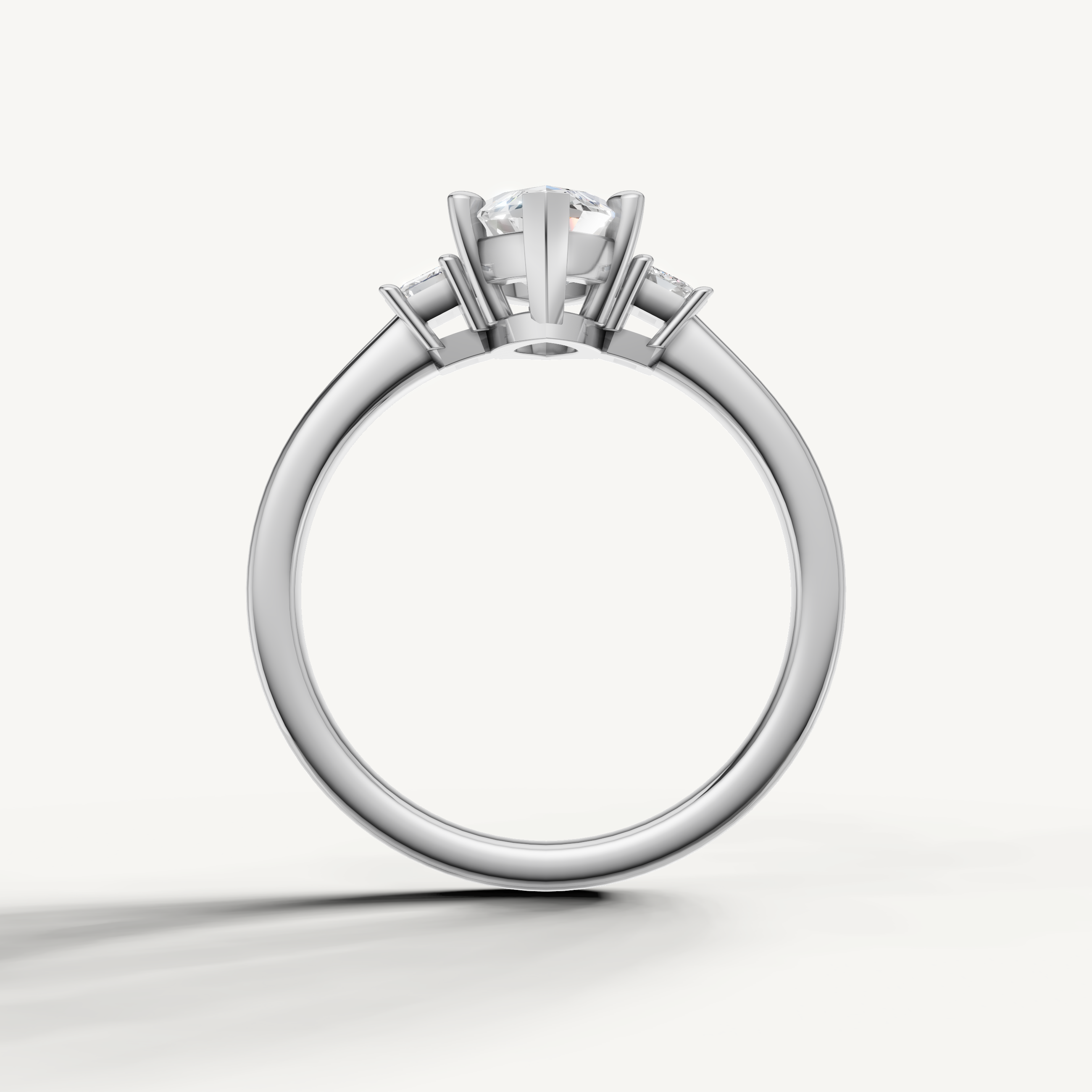 Classic marquise lab grown diamond engagement ring in white gold with side baguette diamonds