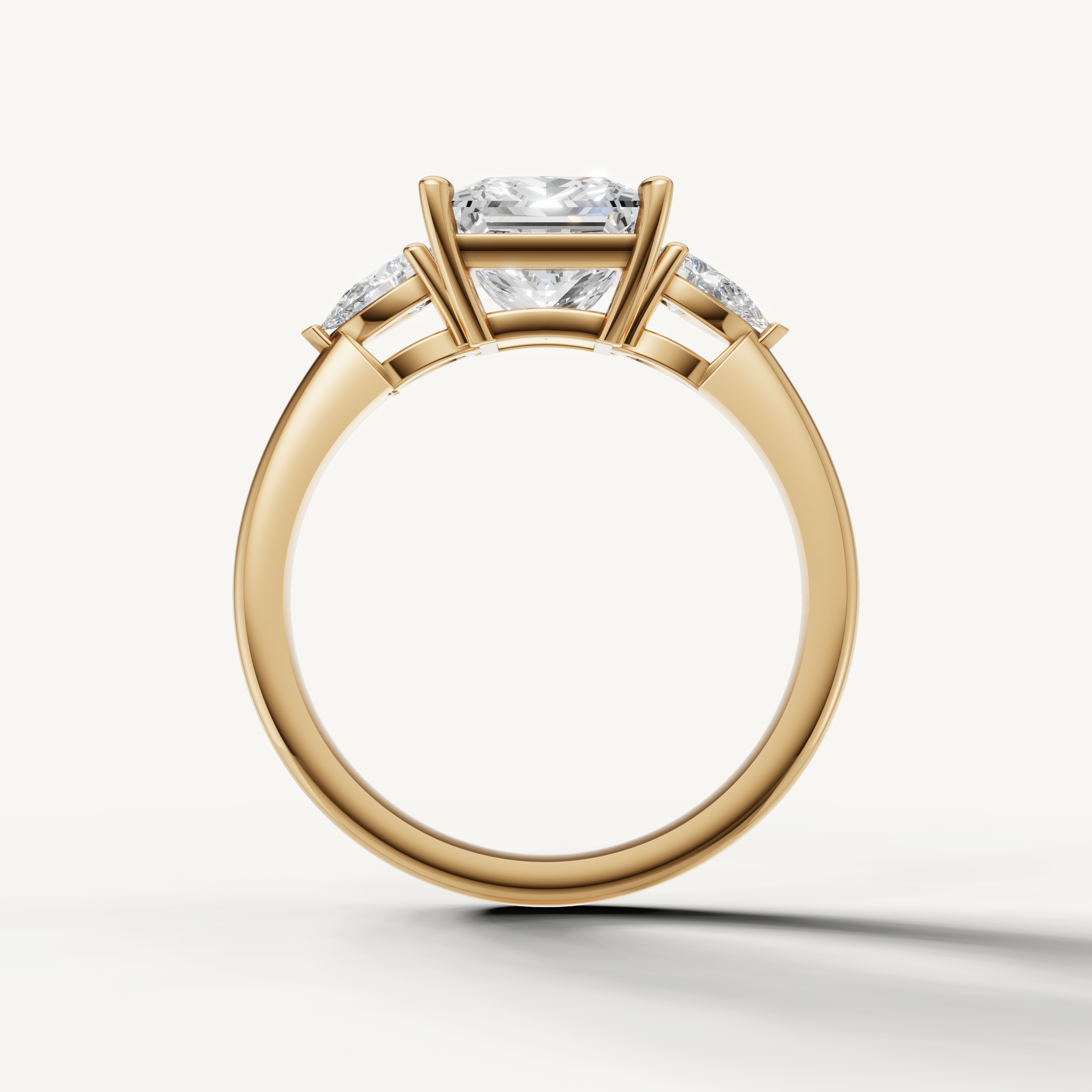 luxurious princess cut lab grown diamond ring with brilliant pear side stones