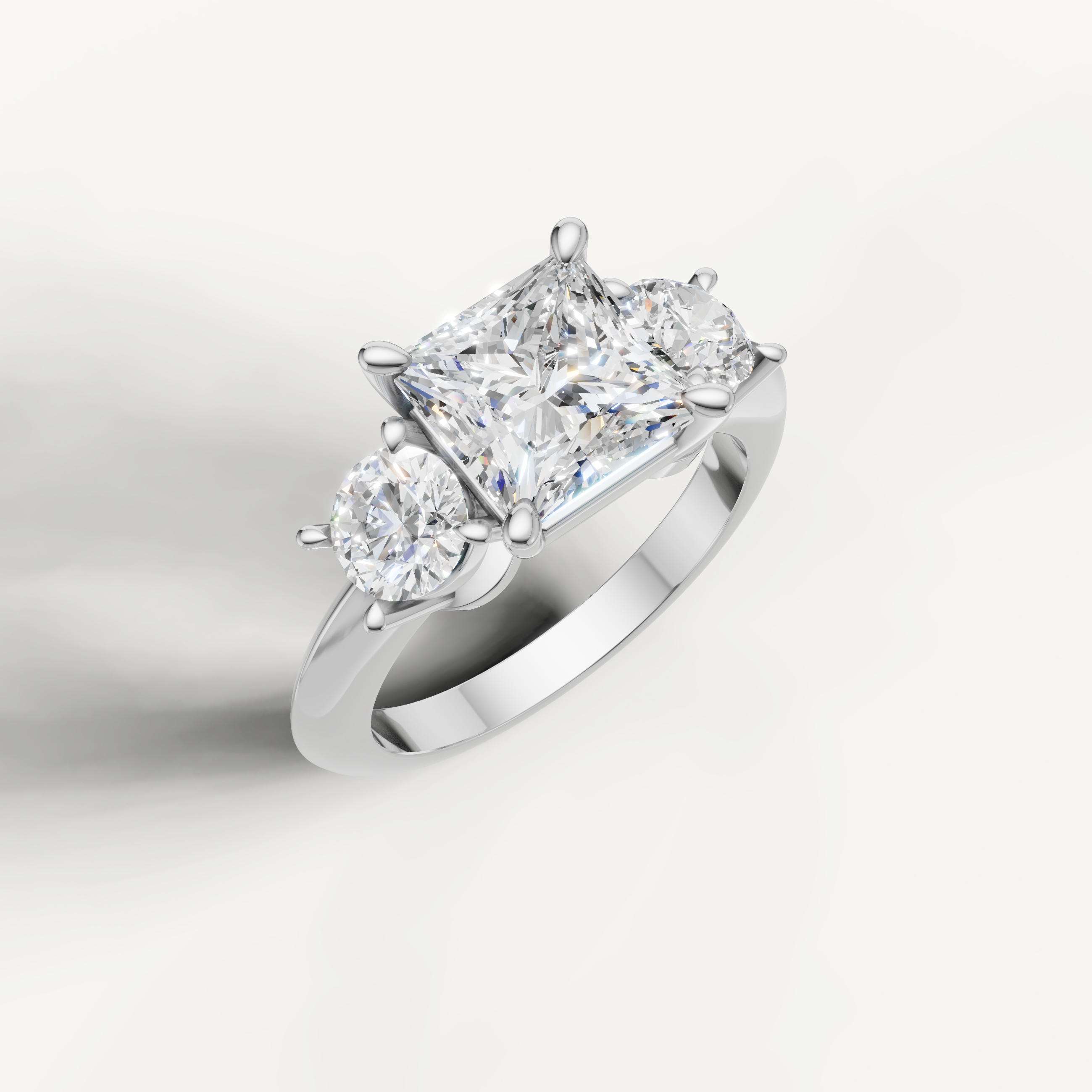 IGI certified princess lab diamond ring with round side stones white gold DEF VVS