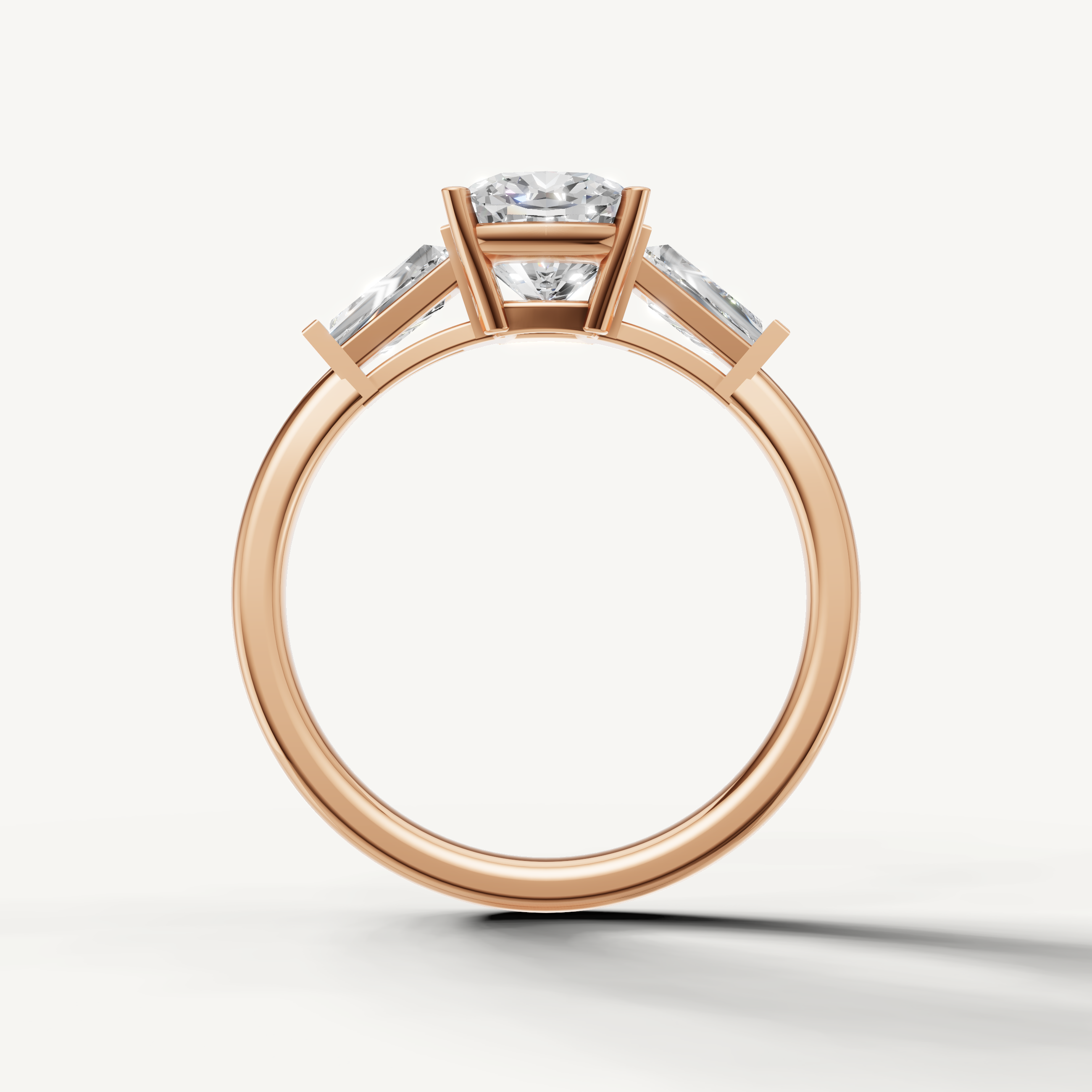 Cushion shape lab grown diamond engagement ring with baguette side diamonds rose gold modern elegance