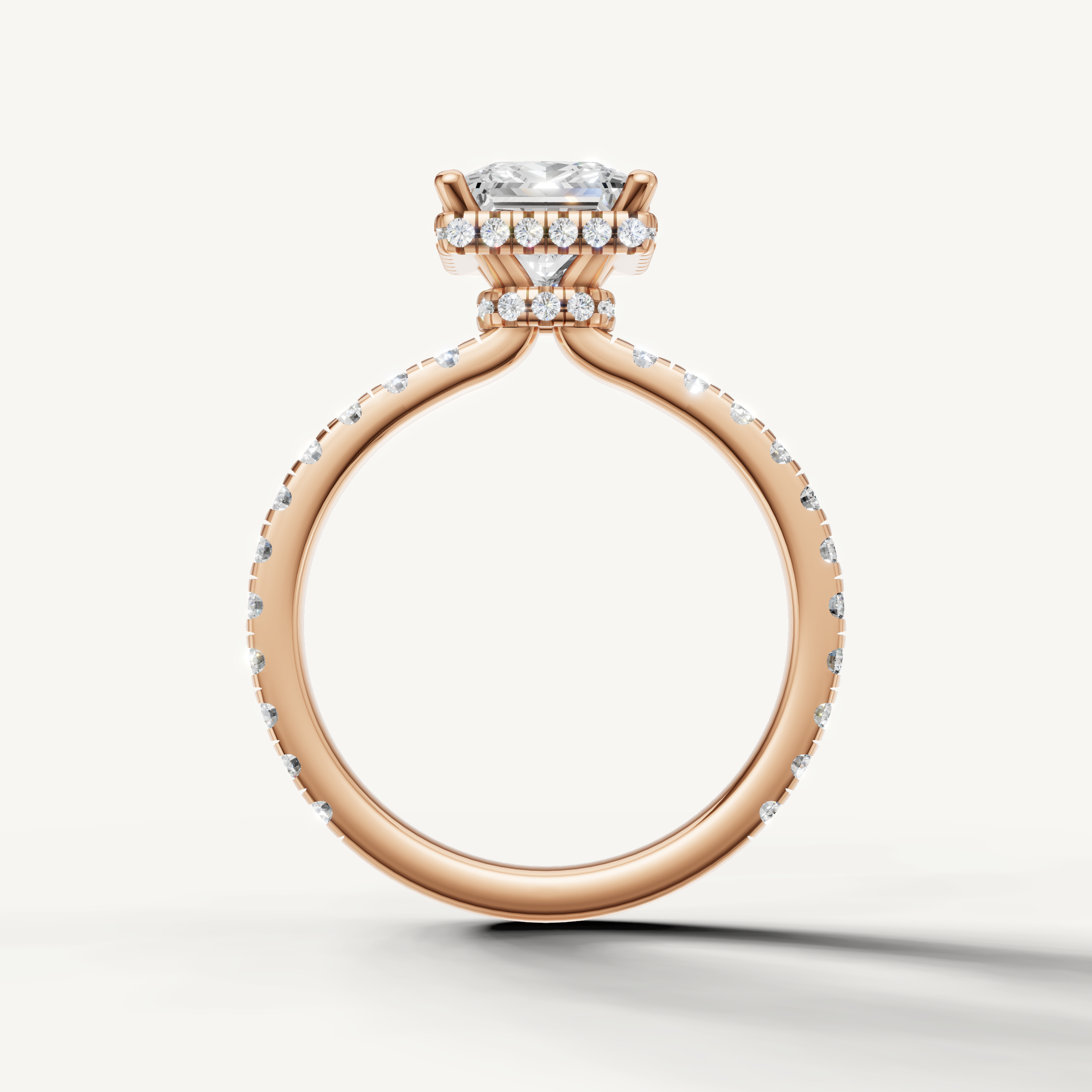 elegant princess cut lab grown diamond hidden halo ring in 14k rose gold with timeless pavé diamond design