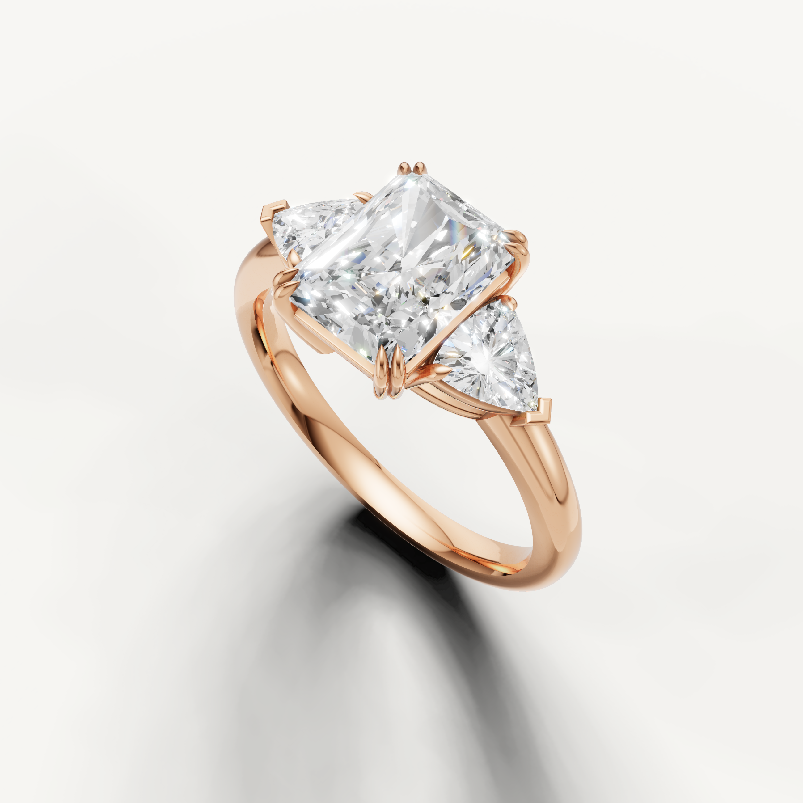 elegant radiant cut lab grown diamond ring with polished rose gold setting