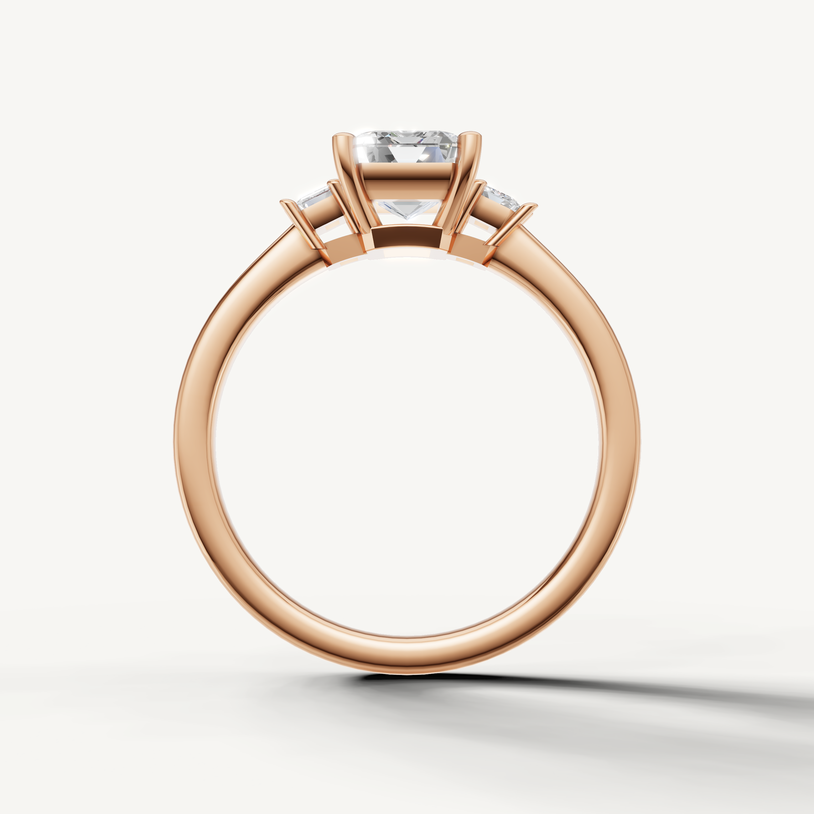 Minimalist emerald cut lab grown diamond engagement ring in 14K rose gold with side stones