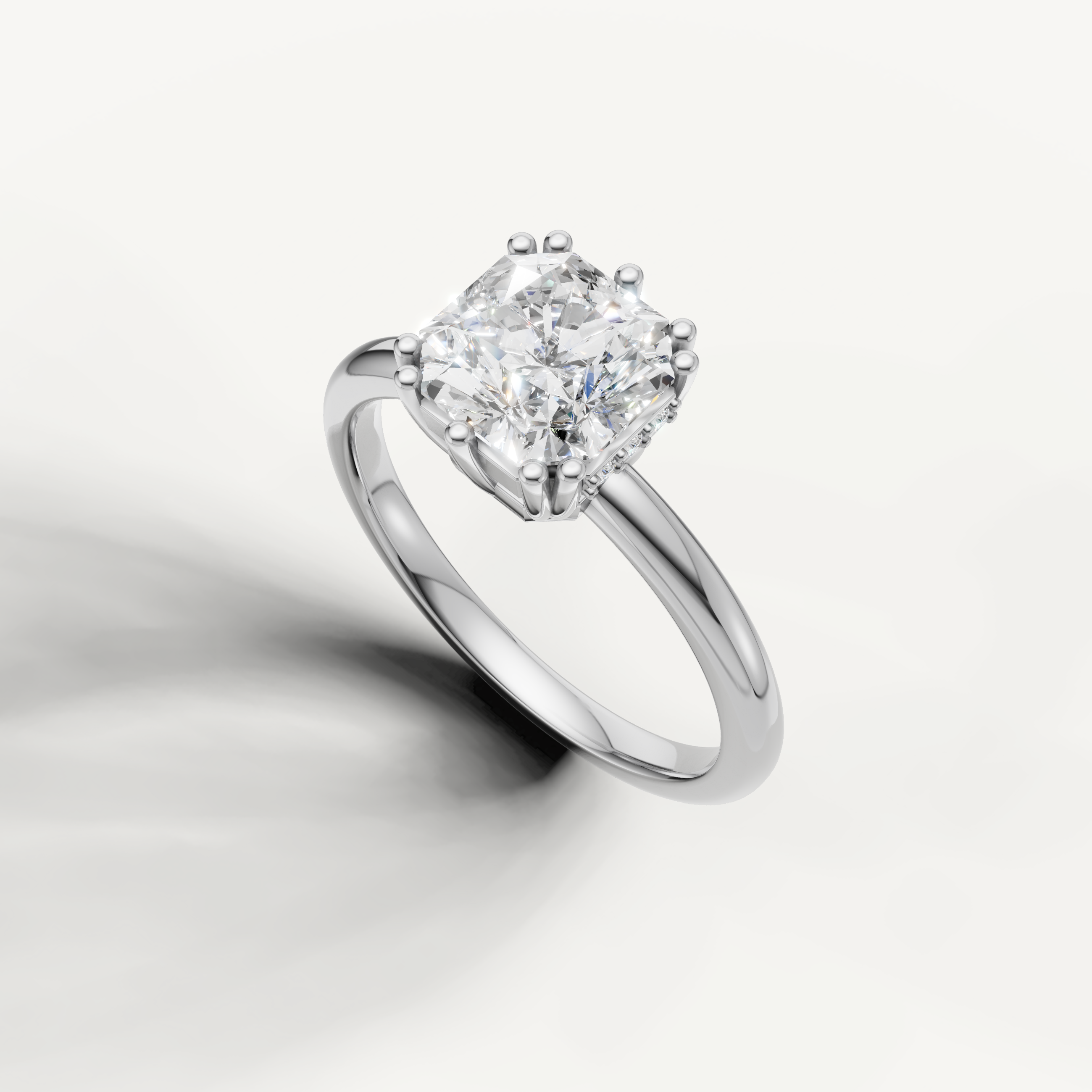 Lab grown asscher diamond ring in white gold with elegant hidden halo and timeless solitaire design