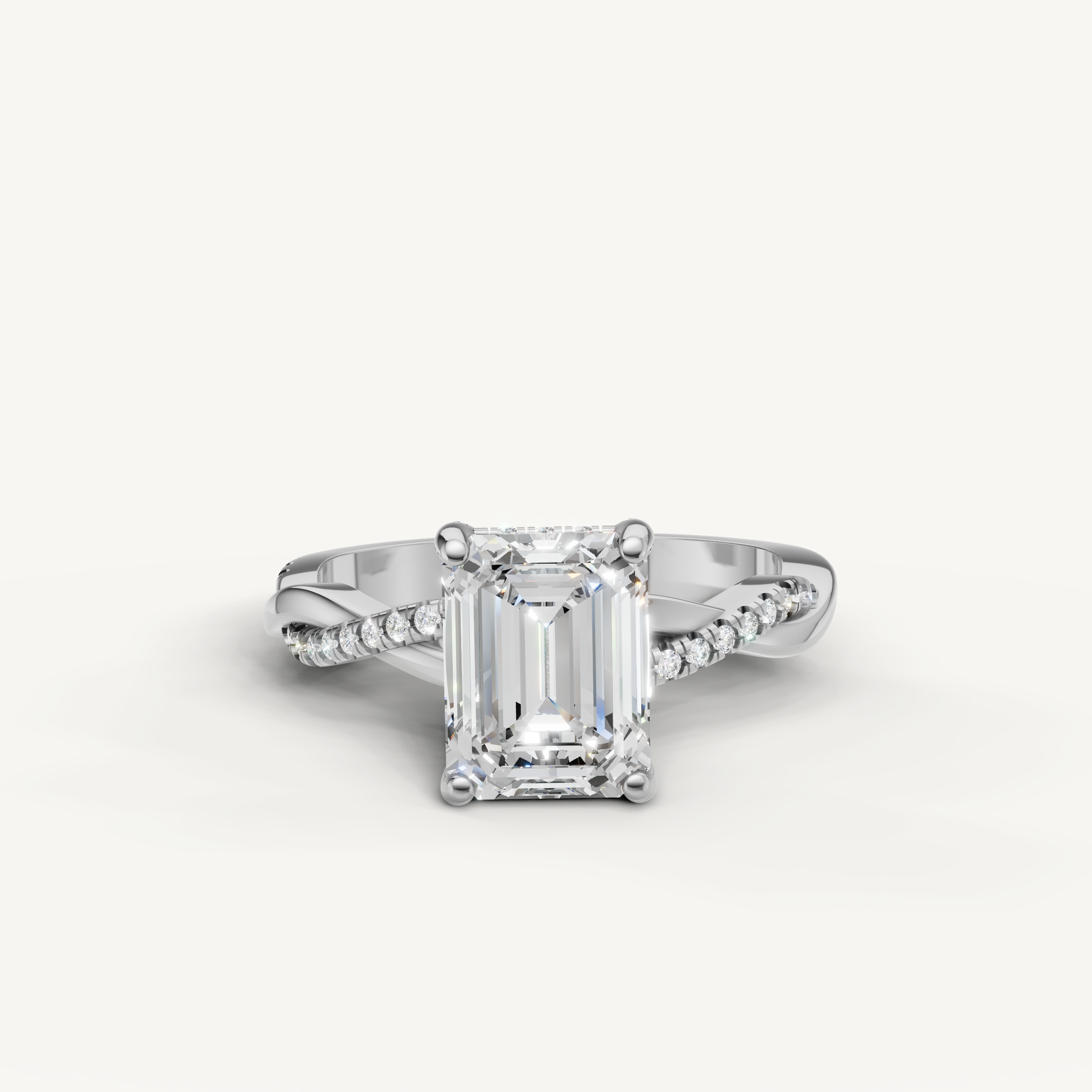 Raul Diamonds white gold emerald cut diamond ring with a brilliant-cut pavé twist band for maximum sparkle
