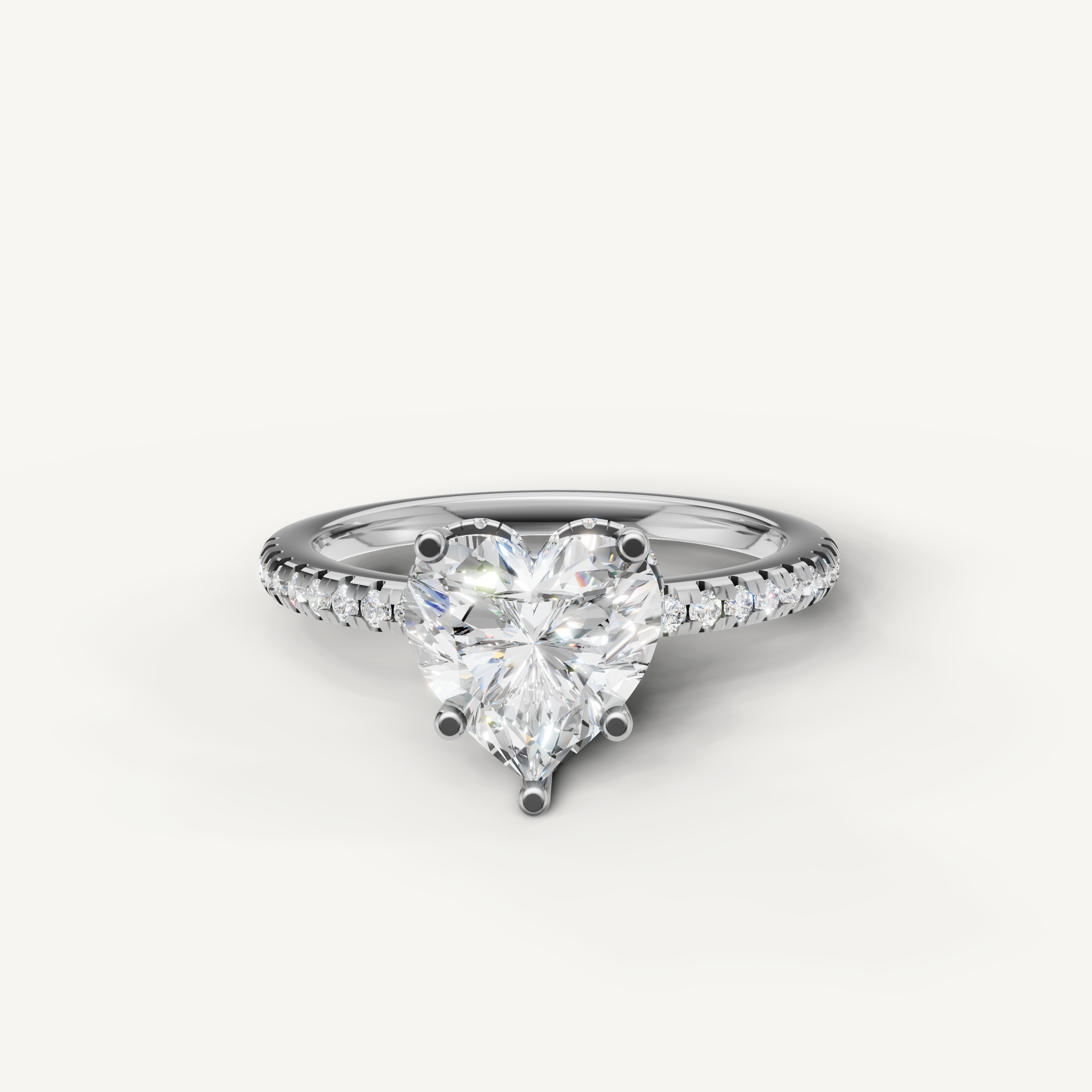 heart shaped lab grown diamond engagement ring with pavé band in 14k white gold
