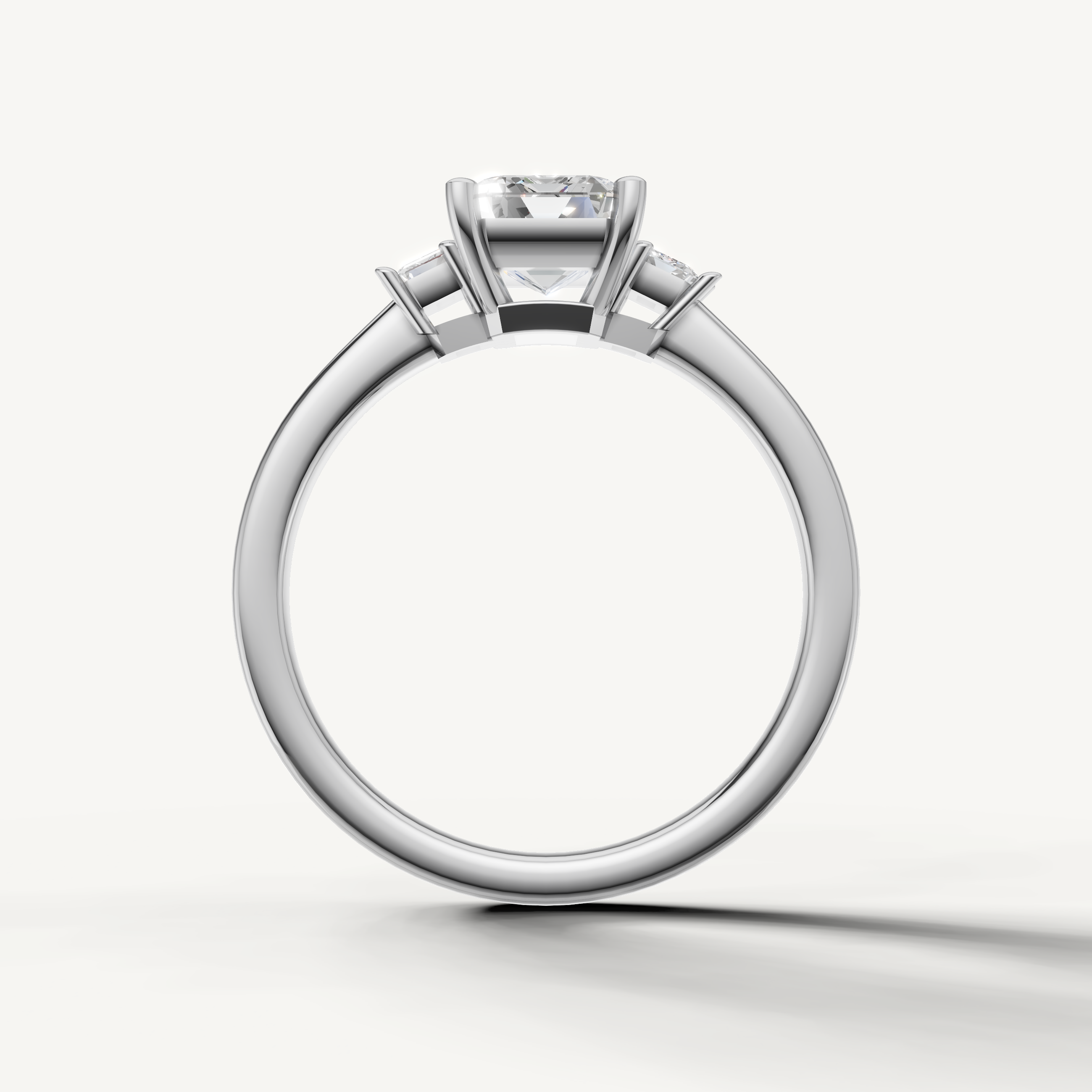 Elegant emerald cut lab grown diamond engagement ring in 14K white gold with side stones