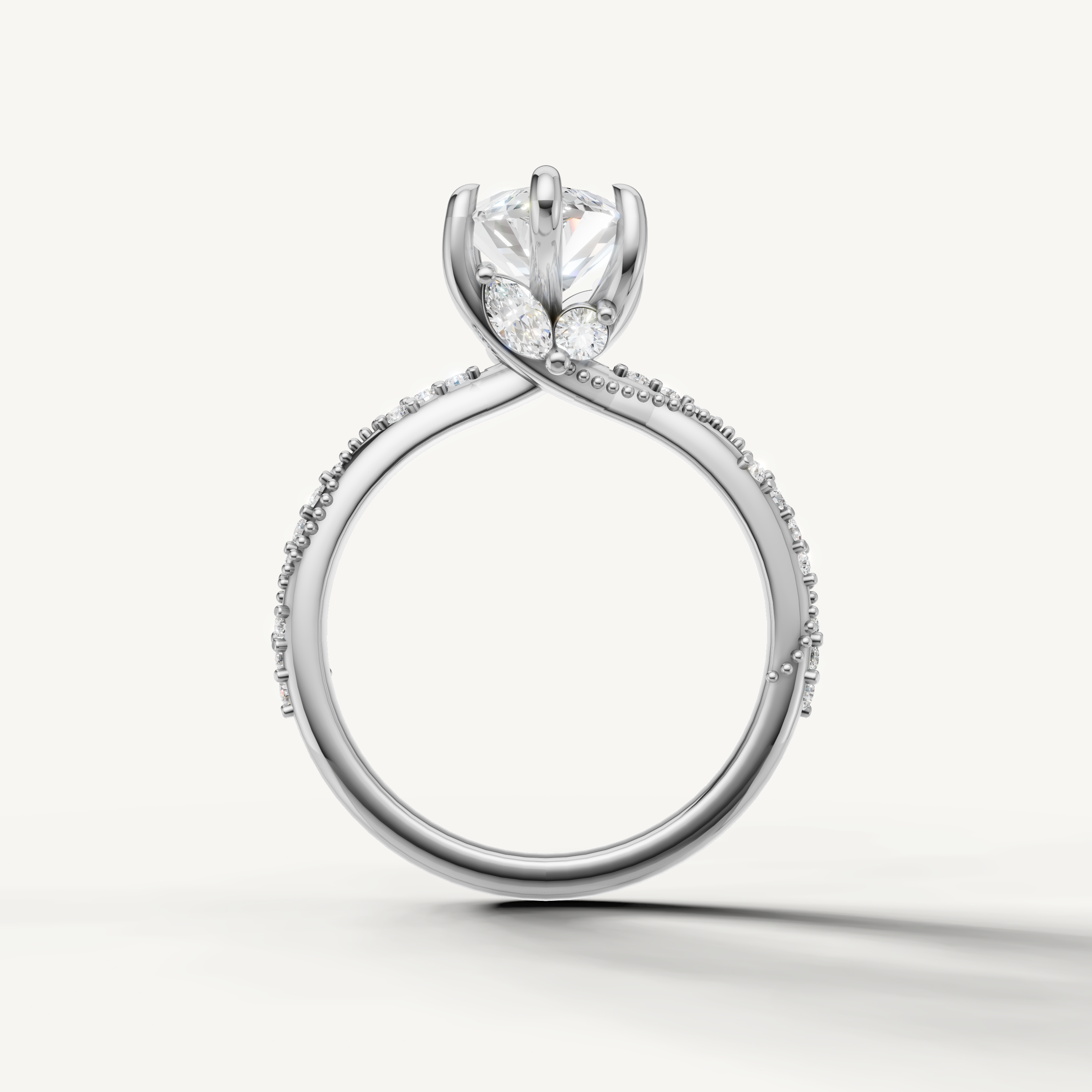 marquise lab grown diamond ring with elegant twisted pavé band white gold