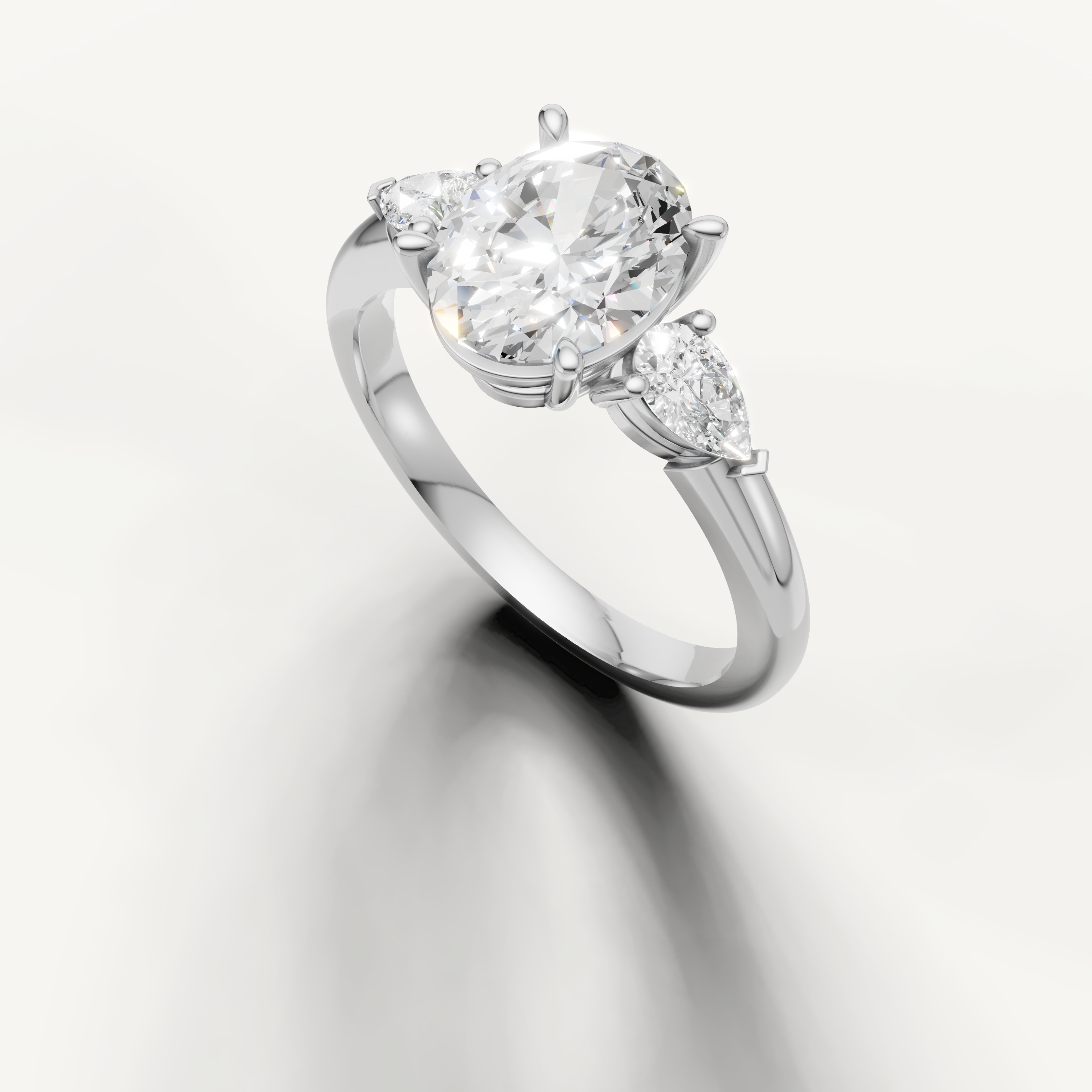 timeless oval shaped lab grown diamond engagement ring with sleek white gold band