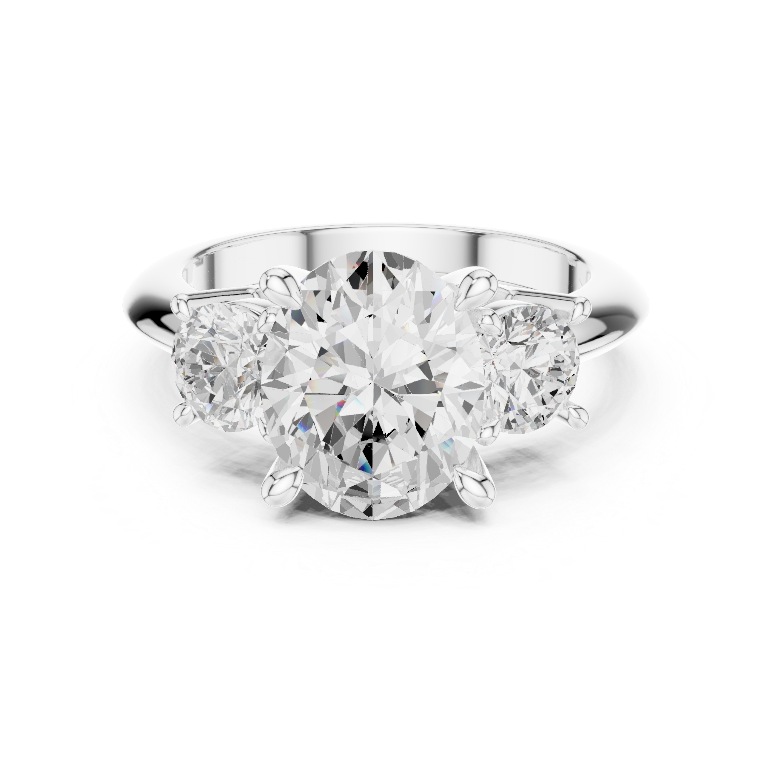 Oval lab diamond three stone engagement ring in gold