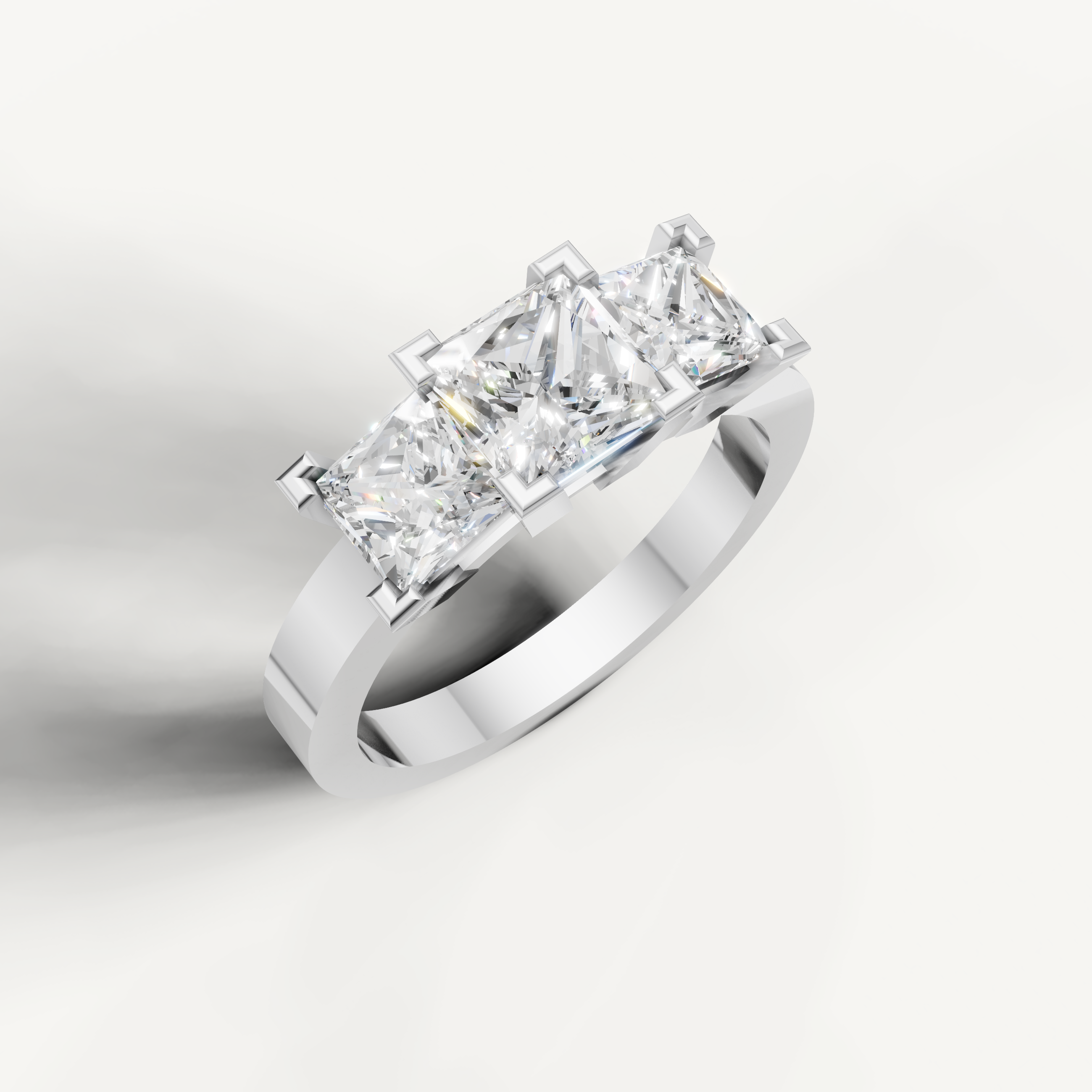 Premium princess cut diamond ring with three stone design by Raul Diamonds