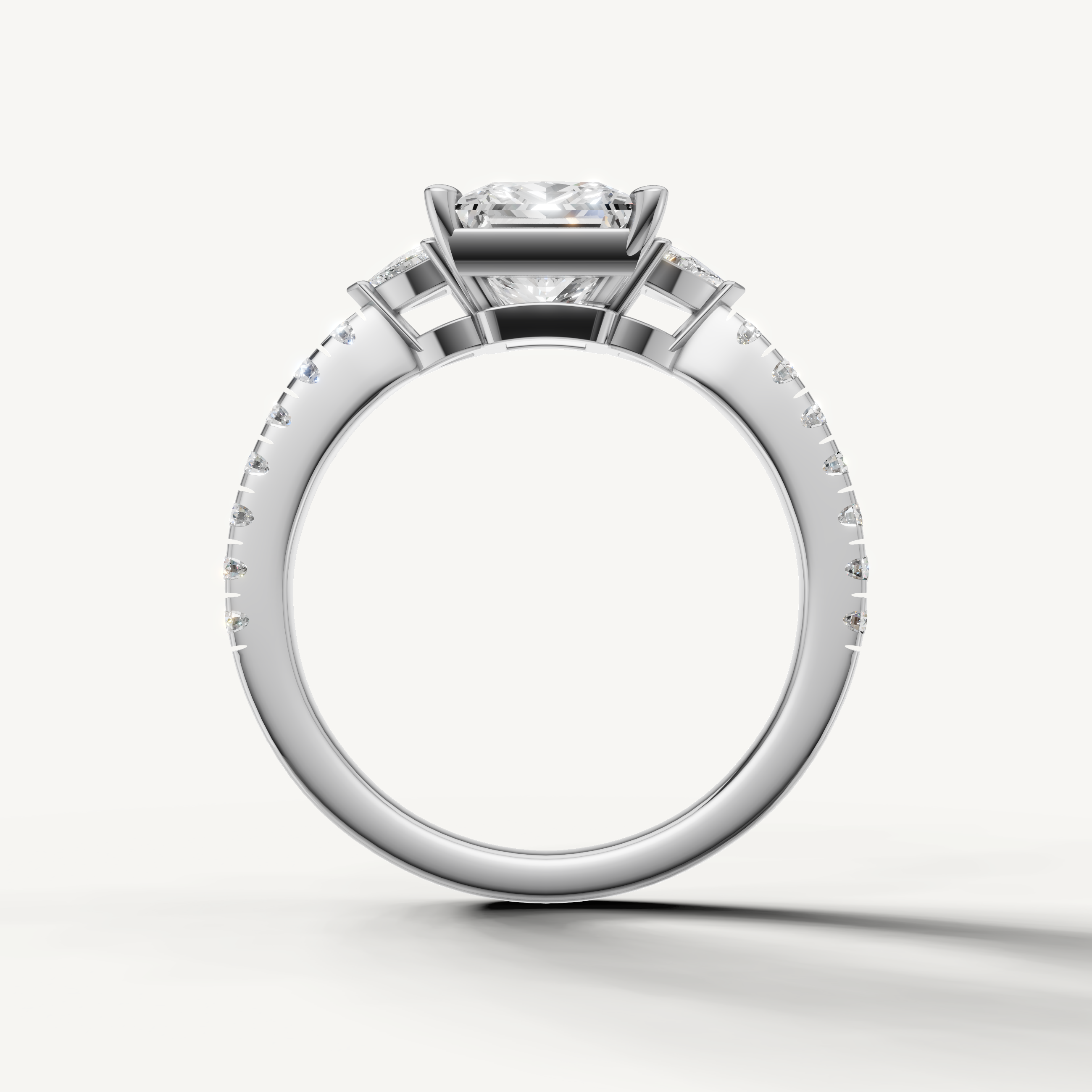 Classic princess cut lab grown diamond ring in 14K white gold with side accent stones