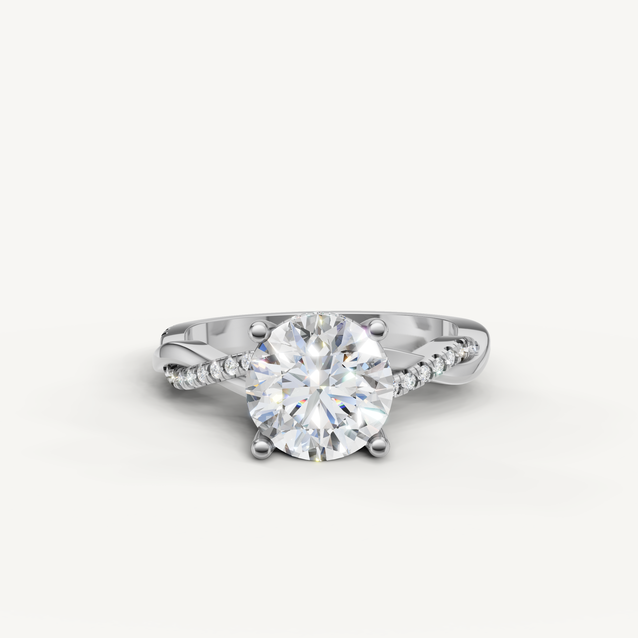 round brilliant lab grown diamond bypass engagement ring in 14k white gold with pavé crossover band