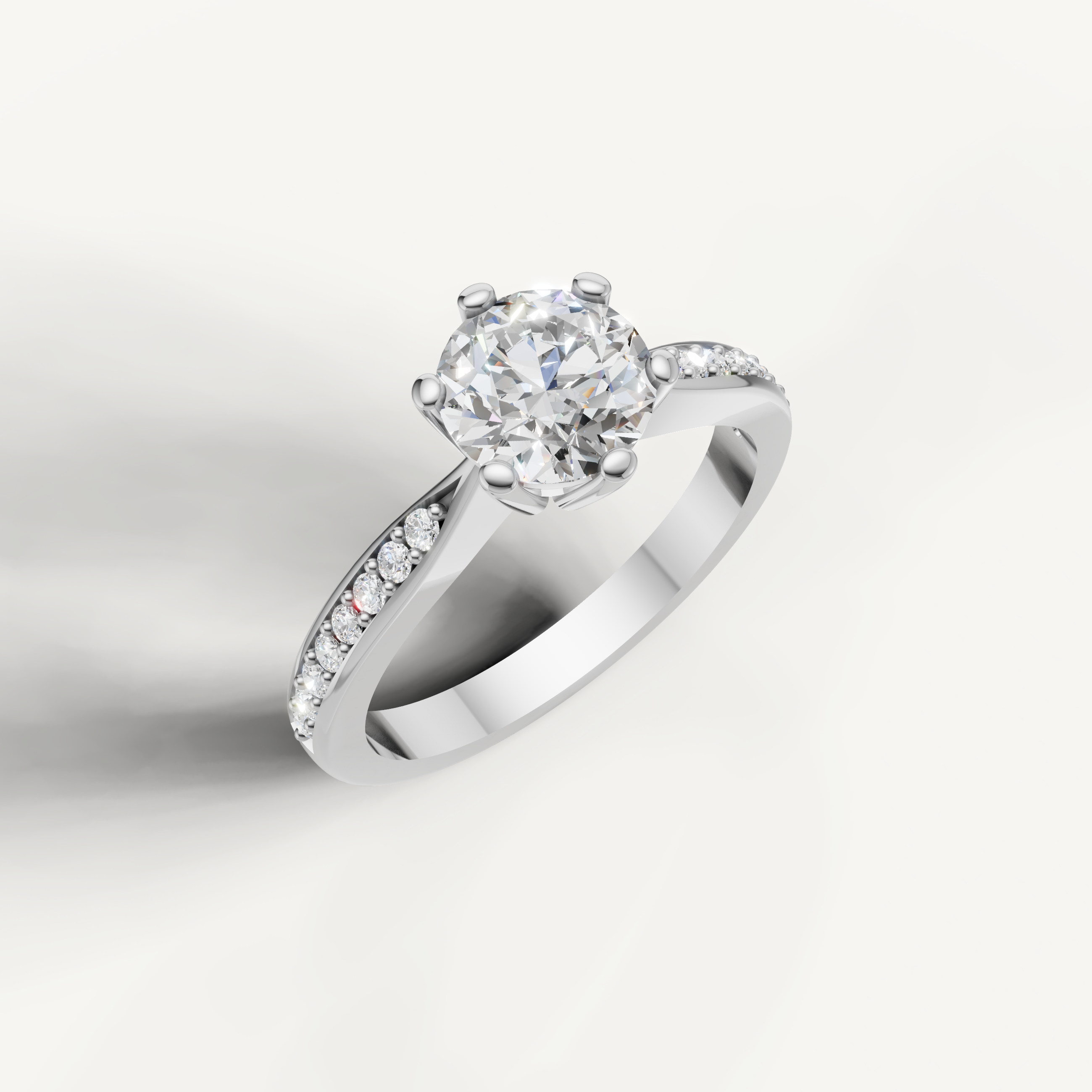 Premium round diamond ring with pavé band by Raul Diamonds