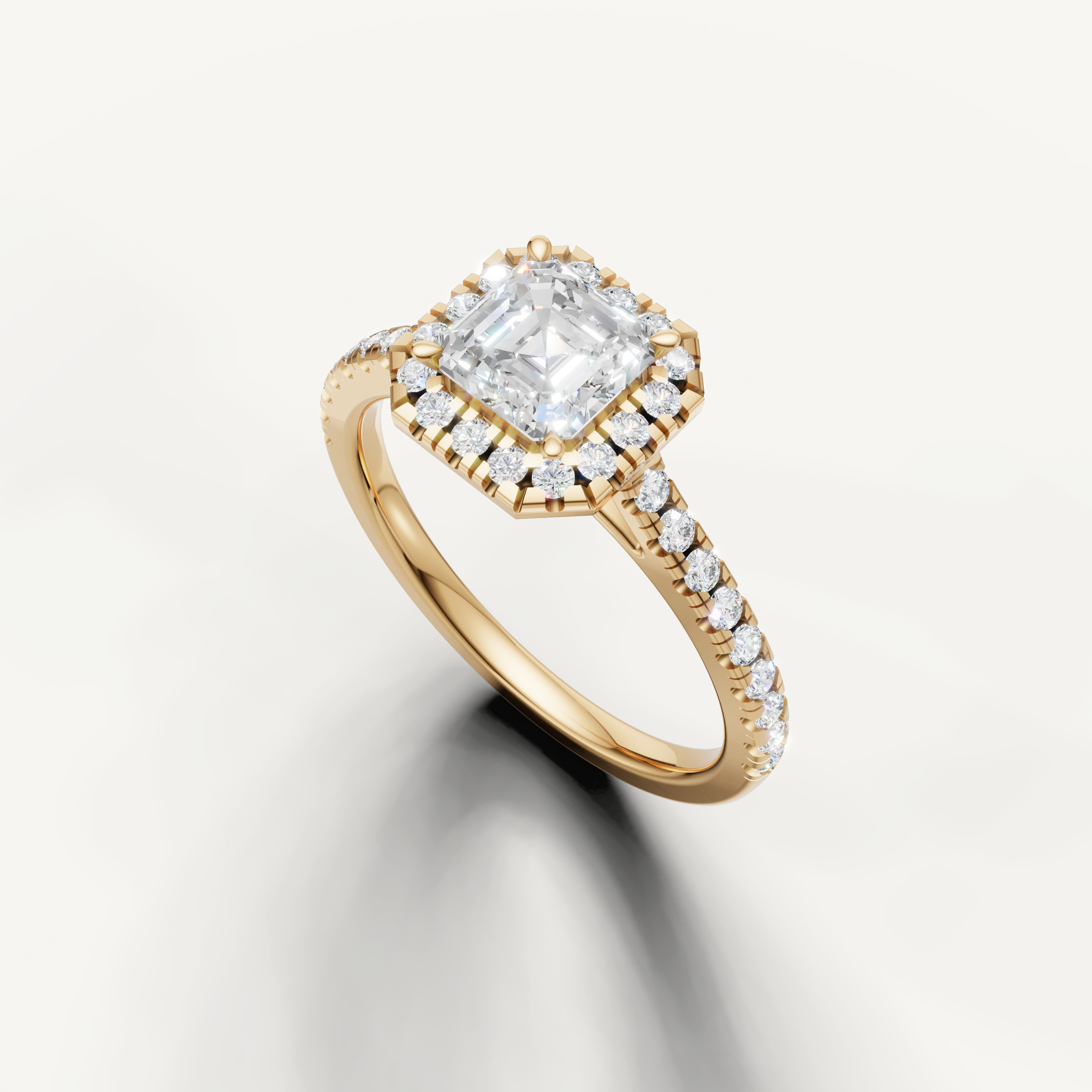 elegant asscher cut lab grown diamond engagement ring with sparkling halo