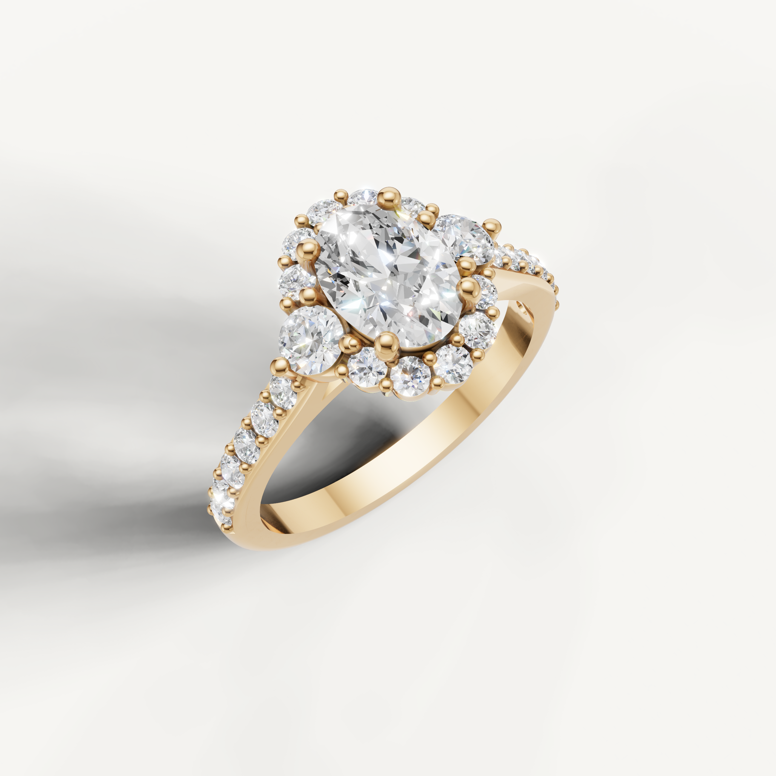 Luxury oval cut diamond ring with cluster halo by Raul Diamonds
