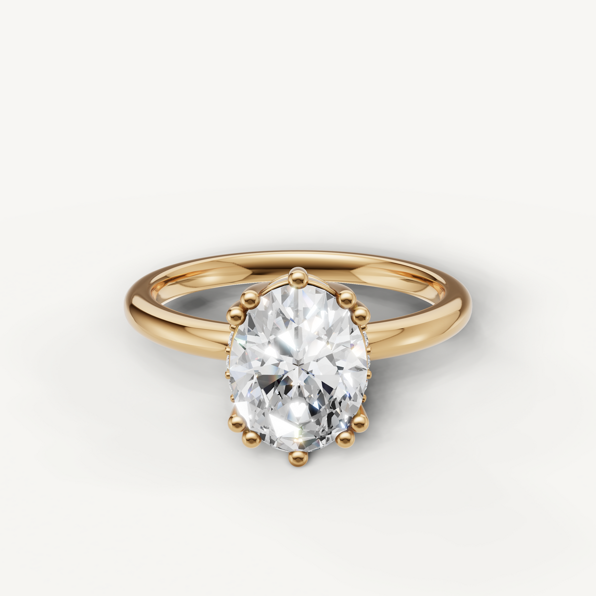 2 carat oval lab-grown diamond hidden halo engagement ring in 14K gold
