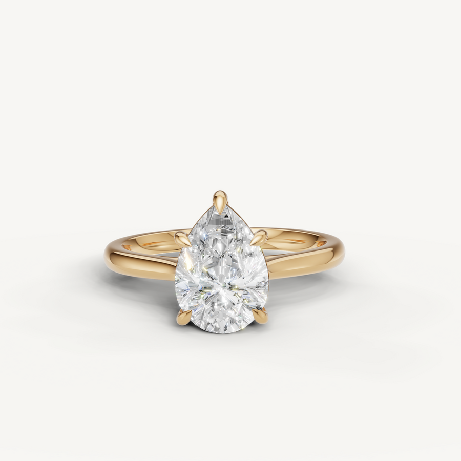 Teardrop pear lab-grown diamond solitaire engagement ring in 14K gold
