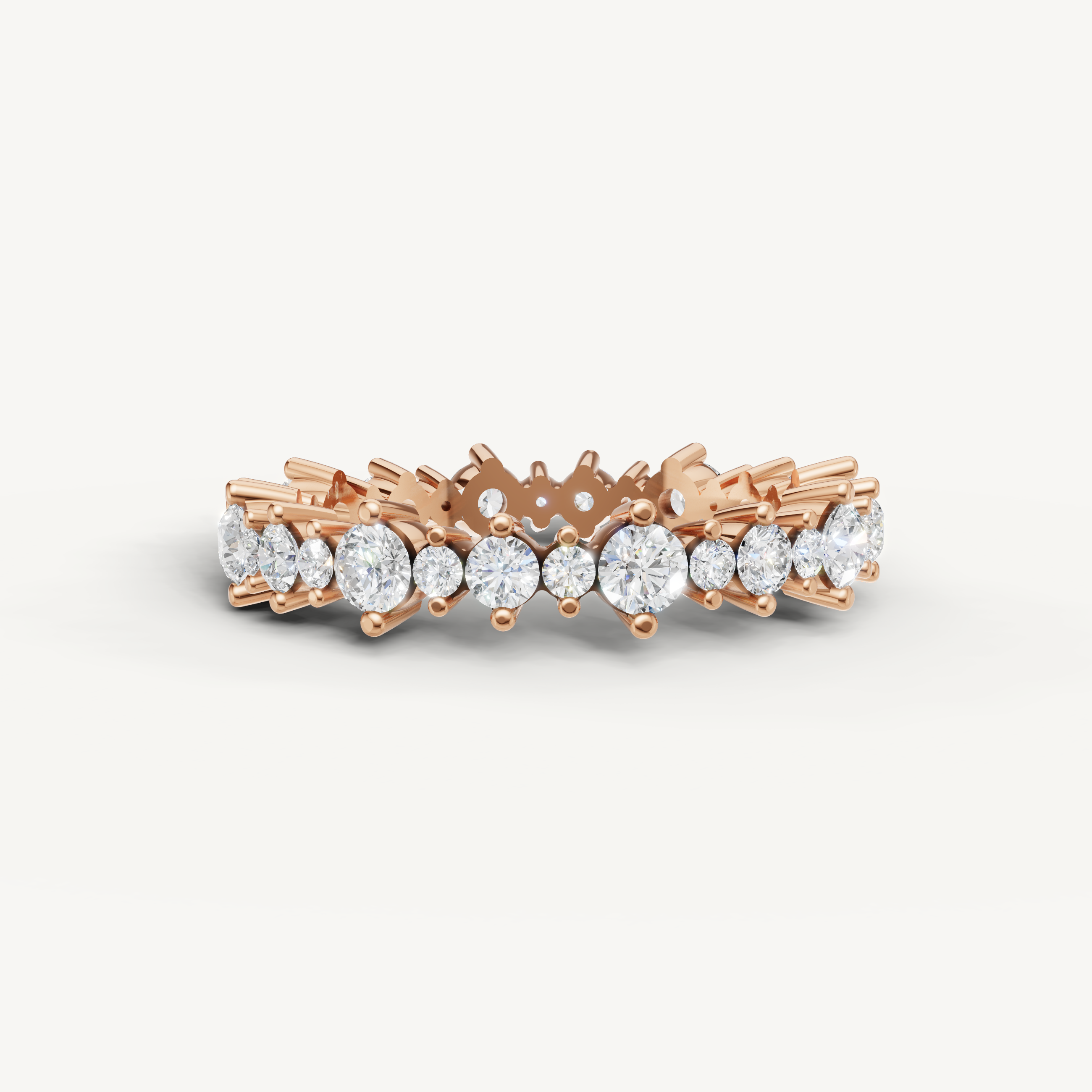 Raul Diamonds rose gold diamond wedding band with round brilliant shared prong setting