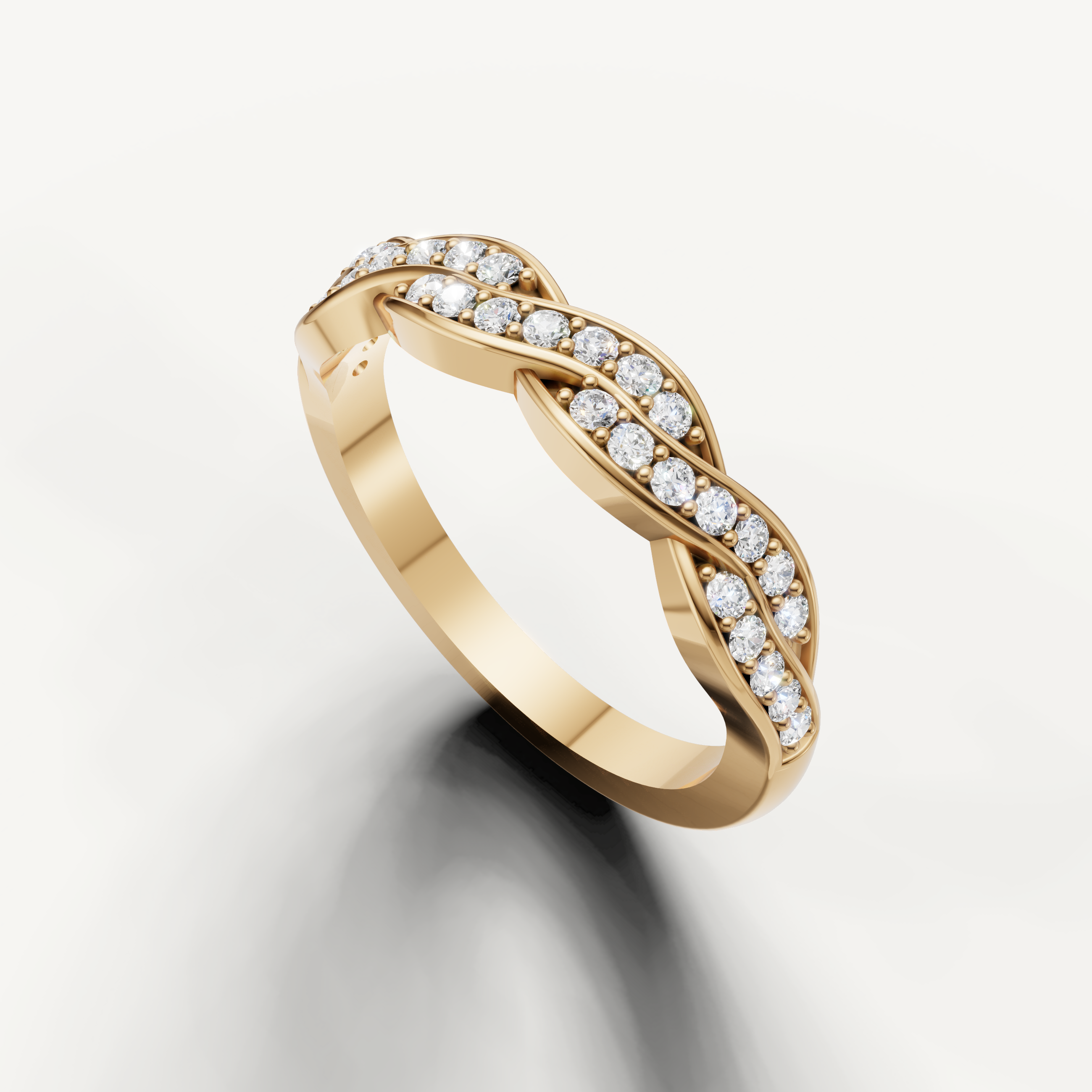 Elegant yellow gold infinity style diamond wedding band by Raul Diamonds