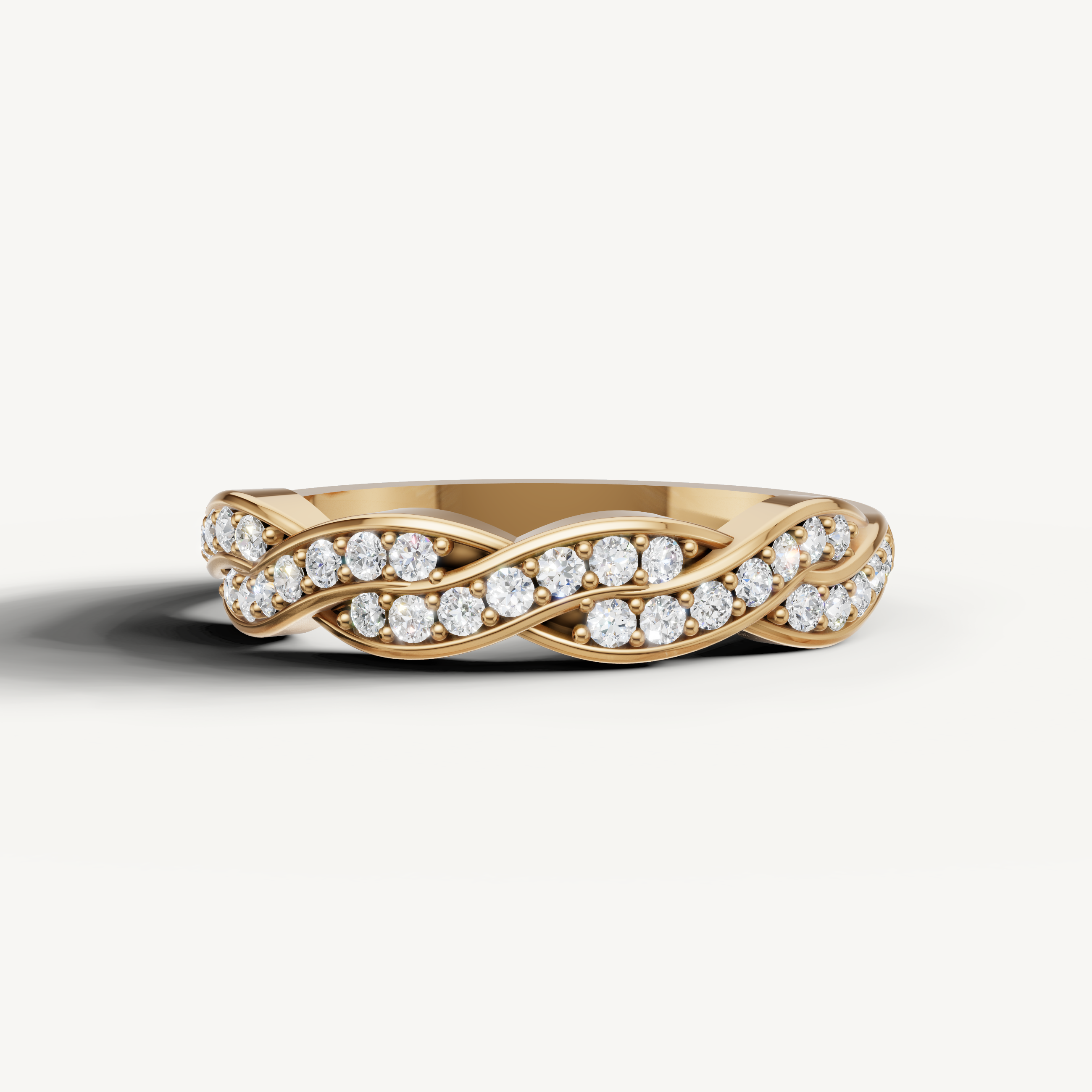 Raul Diamonds yellow gold braided diamond wedding band with pavé round stones