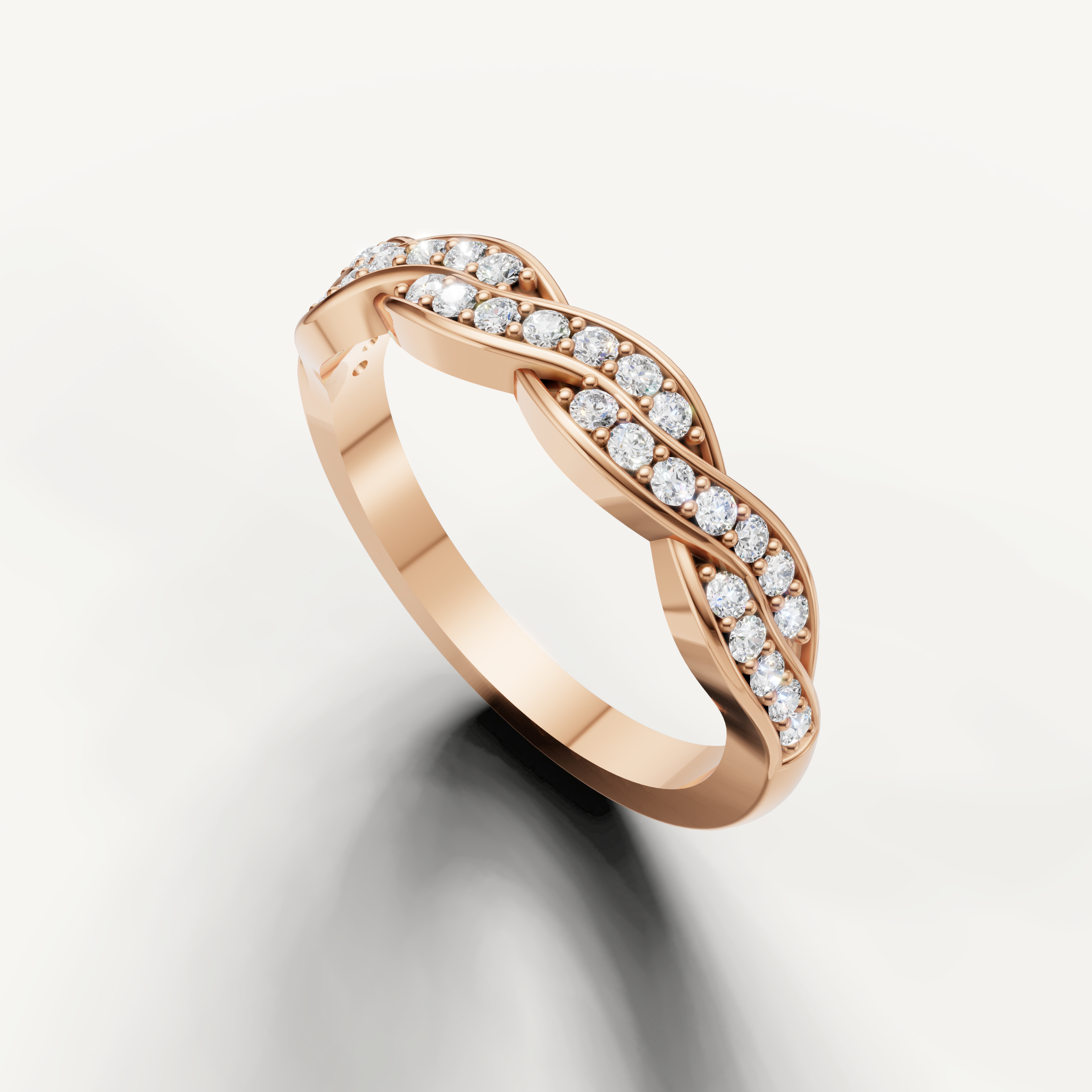 Luxury rose gold woven diamond wedding band handcrafted by Raul Diamonds