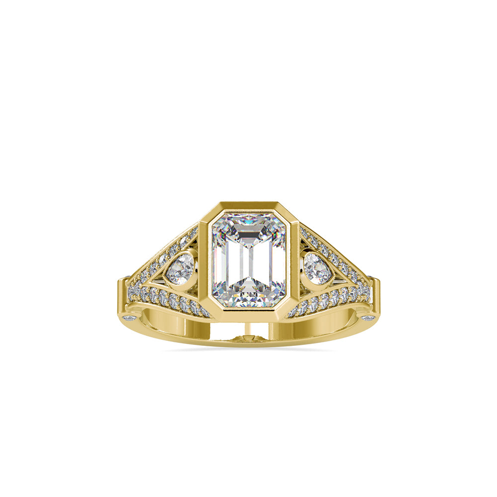14K Gold Emerald Cut Bezel Engagement Ring | Sustainable Lab-Grown Diamond