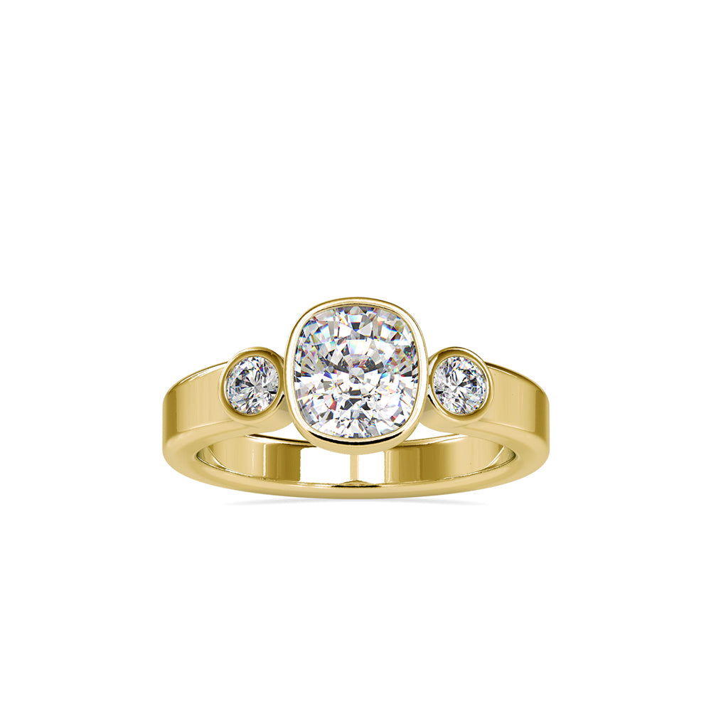 14K Gold Cushion Lab-Grown Three-Stone Engagement Ring | Sustainable Fine Jewelry